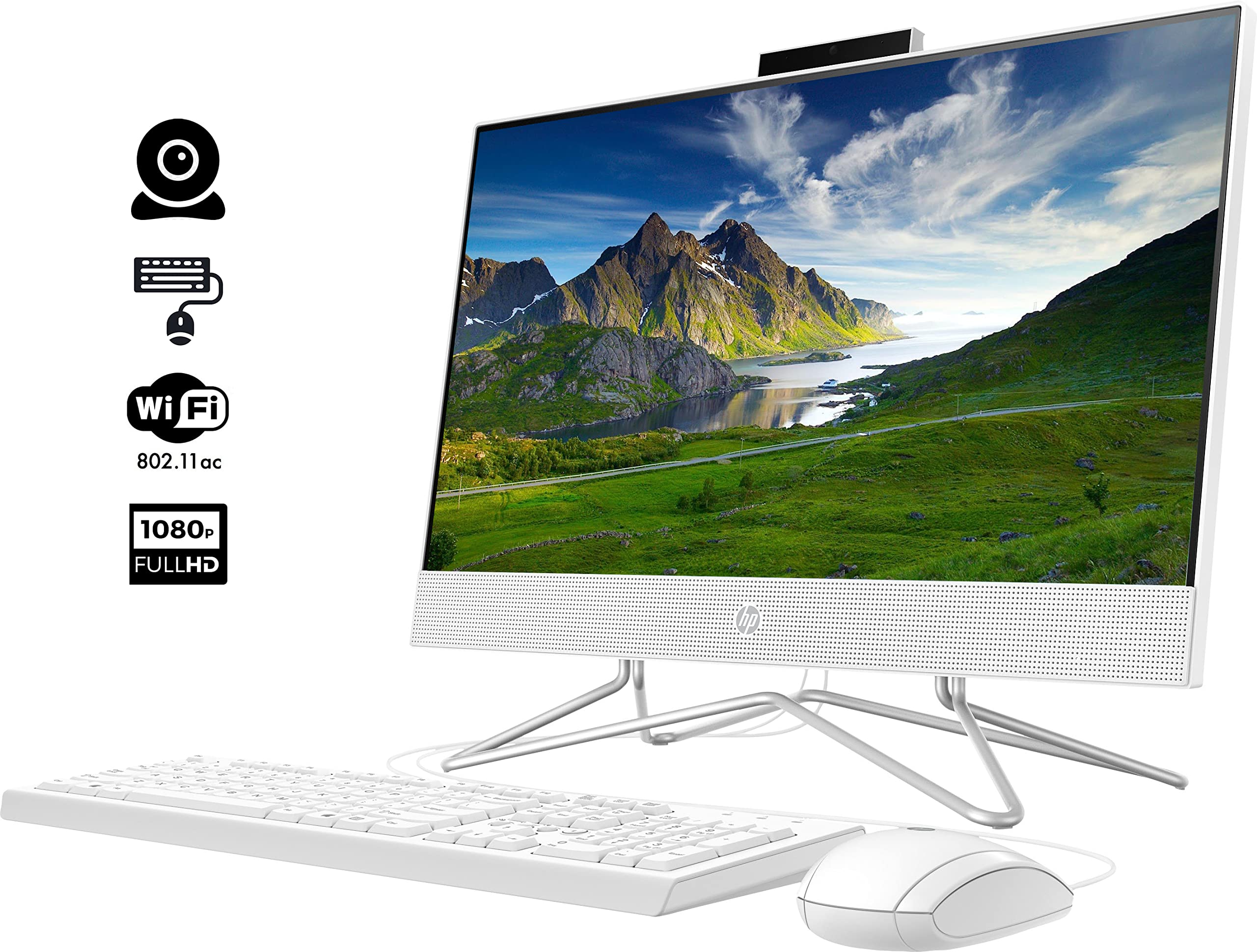 HP 2022 All in One Desktop, 21.5' FHD Display, Intel Celeron J4025 Processor, 16GB RAM, 512GB PCIe SSD, Webcam, HDMI, RJ 45, Wired Keyboard&Mouse, WiFi, Windows 11 Home, White
