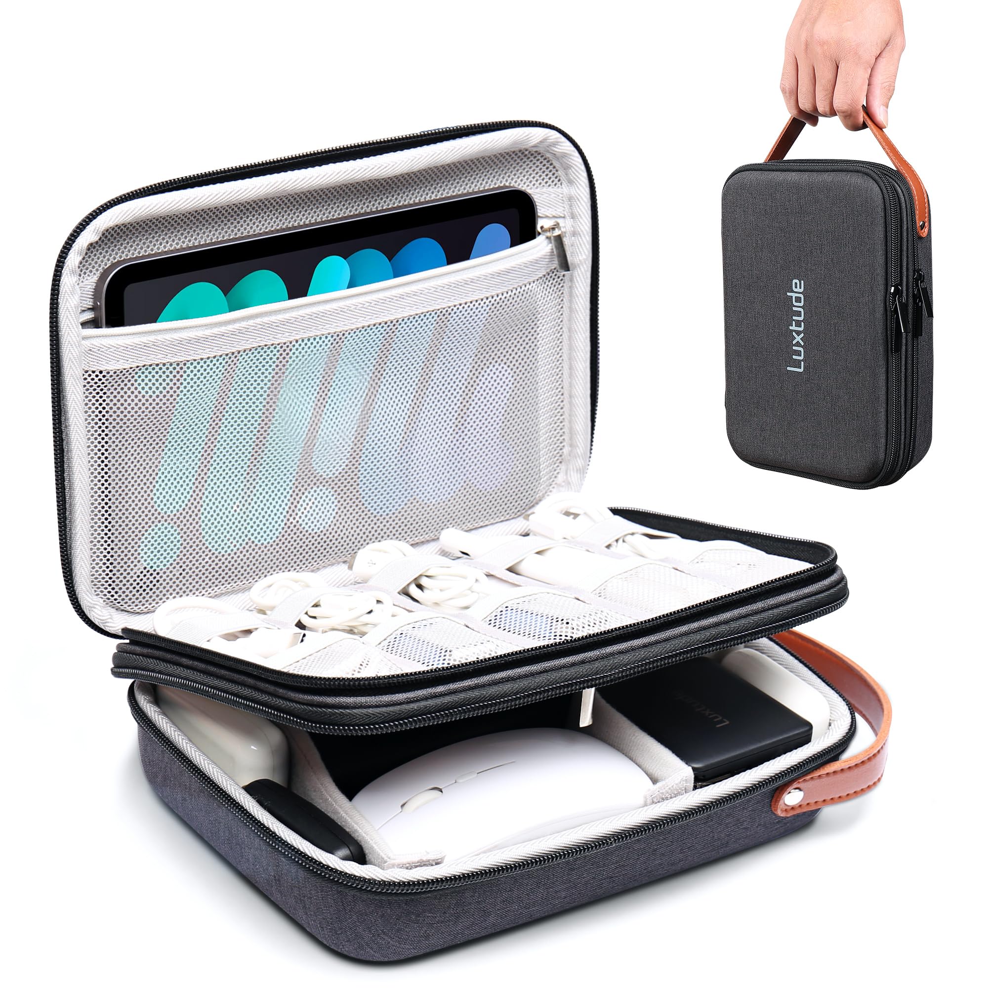 Luxtude Electronics Organizer Travel Case, Portable Tech Bag For Working/Travelling, Sturdy Hard Shell Zipper Cases For Charger/
