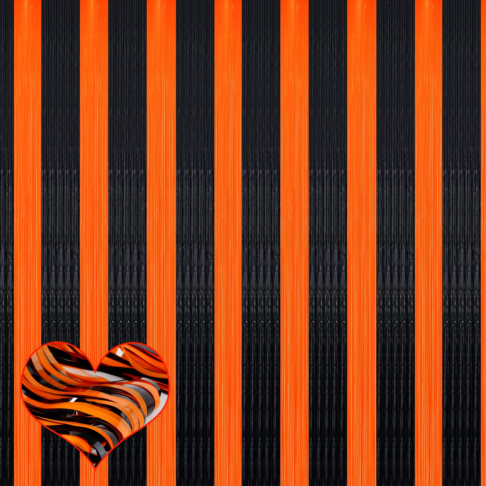 4 Pack Fringe Curtain Backdrop, 3.2Ft X 8.2Ft Black Orange Metallic Tinsel Foil Fringe Streamers Background For Photo Booth Birt