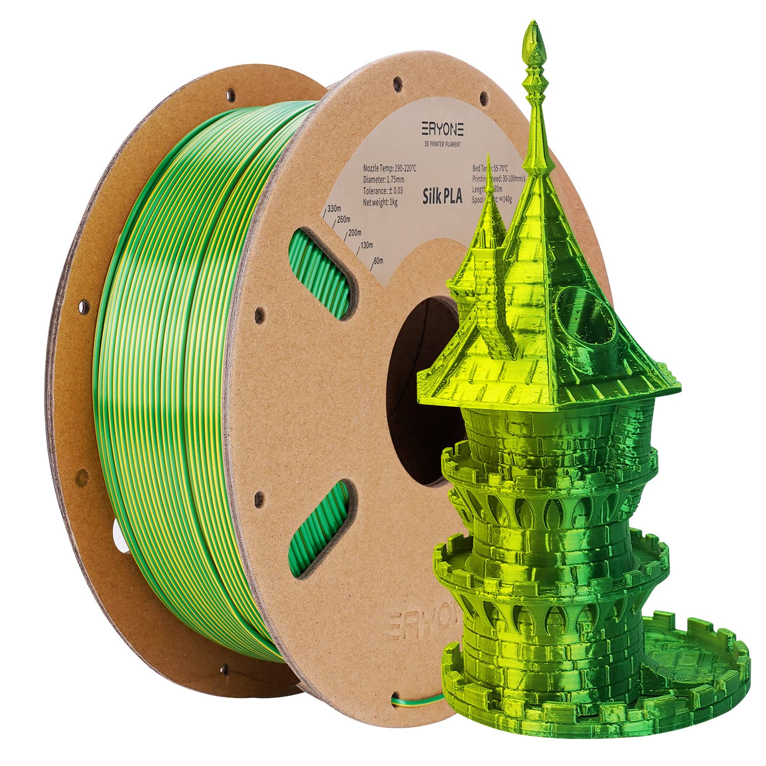 Eryone Silk Dual Color Filament Pla 3D Printer 1.75Mm +/  0.03Mm, Coextrusion Filament Pla Shiny Filament 1Kg(2.2Lbs), Yellow Gr