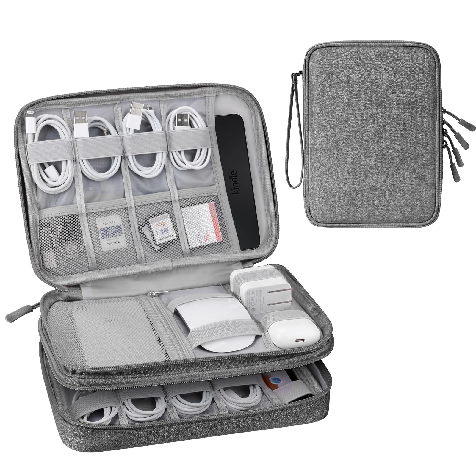 Ddgro Electronics Organizertravel Storage Case For Cables/Cords/Charger/Hard Drive, Tech Accessories Pouch Bag (Dark Gray, 2 Lay