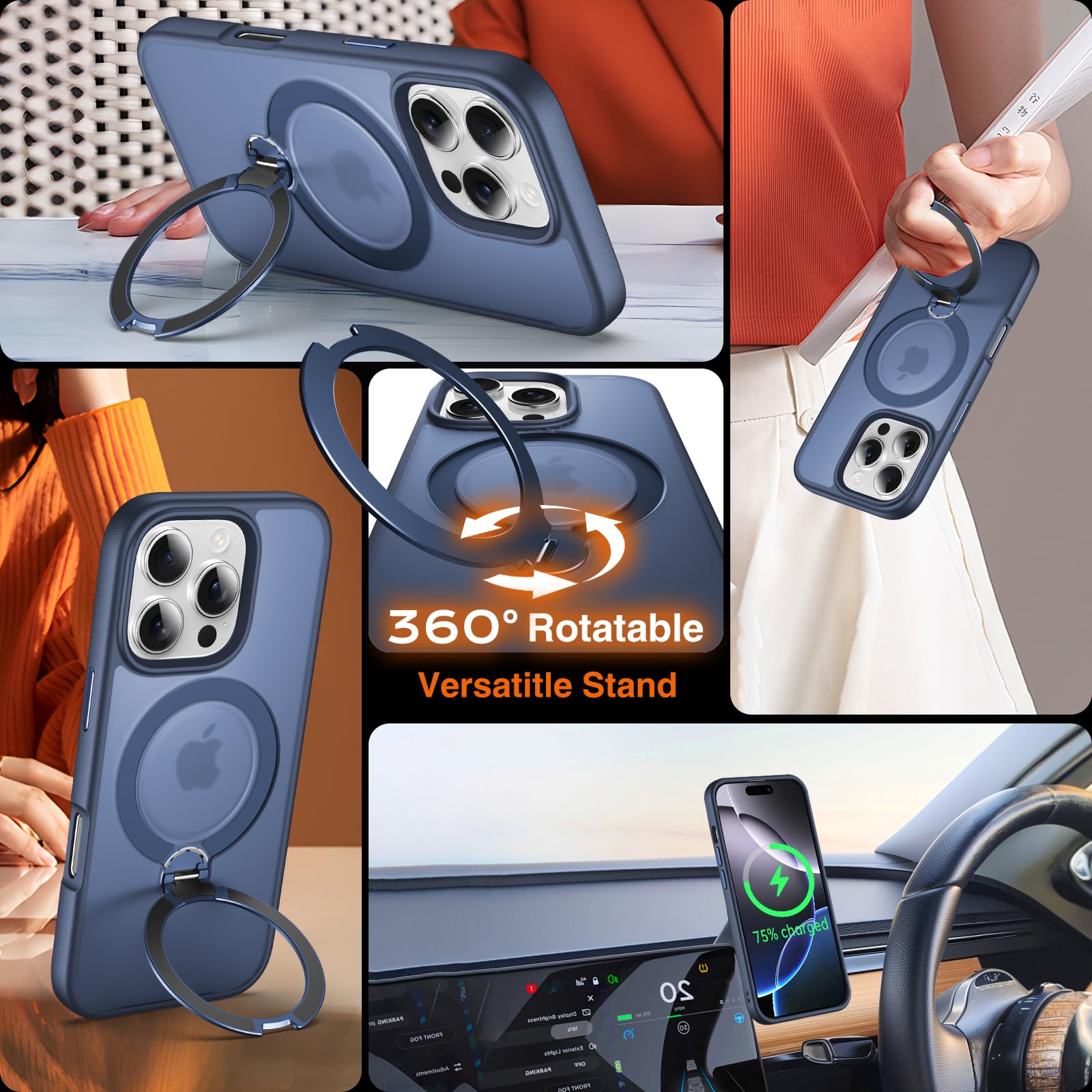 Chicfun 360 O-Ring Magstander For Iphone 14 Pro Max Case With Magnetic Kickstand Ring Holder [Compatible With Magsafe][360Rotate