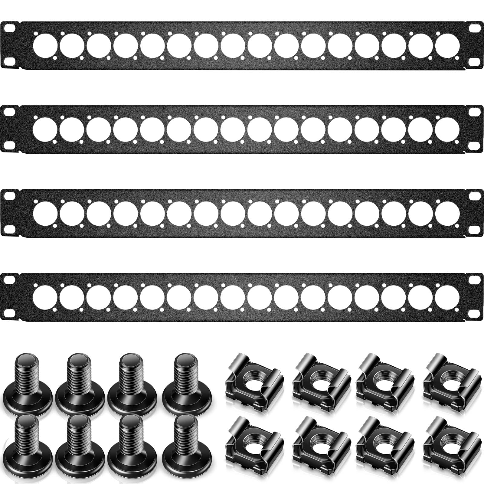 4 Pcs 1U Rack Panel XLR HDMI Audio Rack Mount Panel Connectors with M6 Screws Metal Punch Out Component Panel for Audio Enclosur