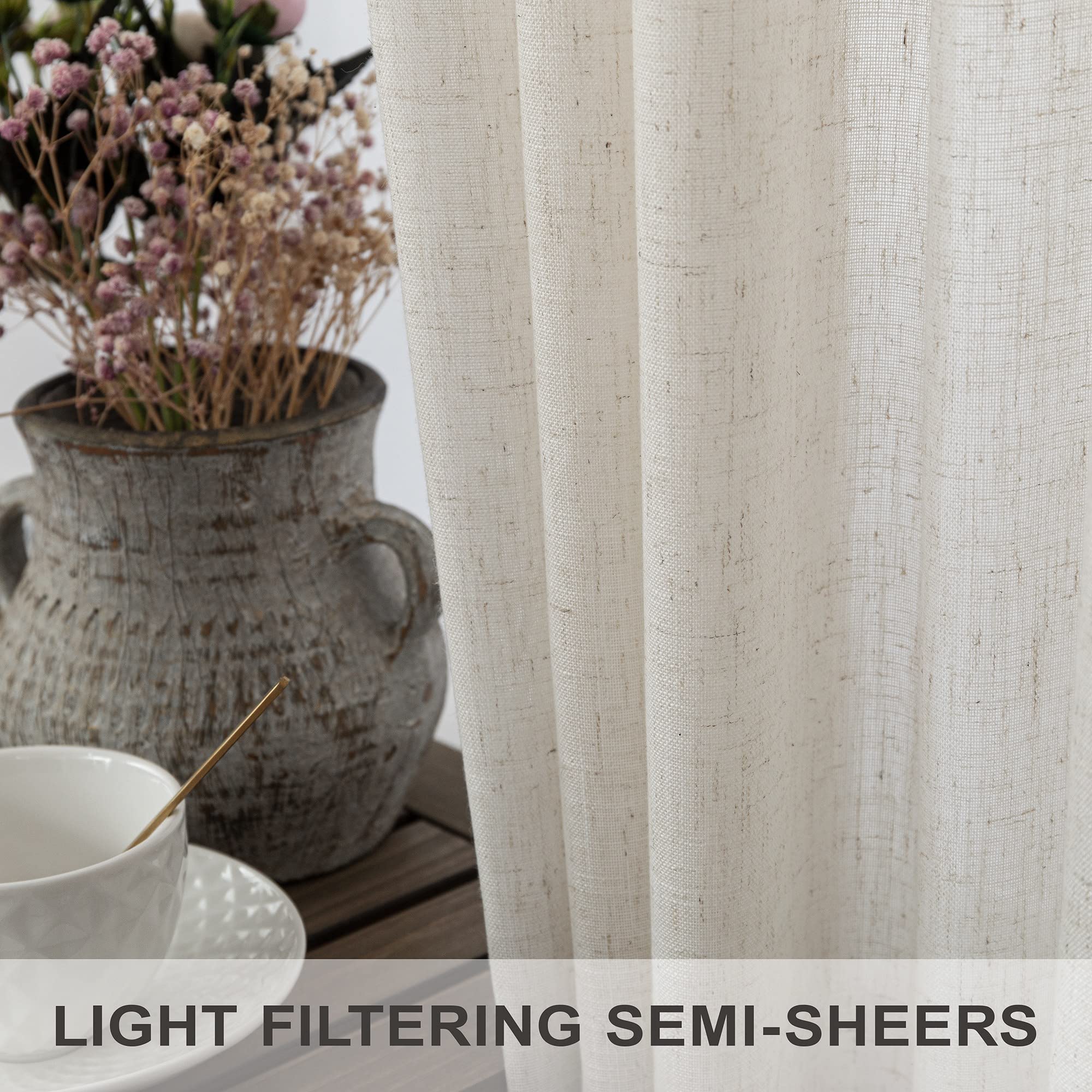 Natural Linen Curtains 38 Inch Wide For Door 2 Panel Rod Pocket Back Tab Semi Sheer Neutral Cream Curtains For Small Windows Bat