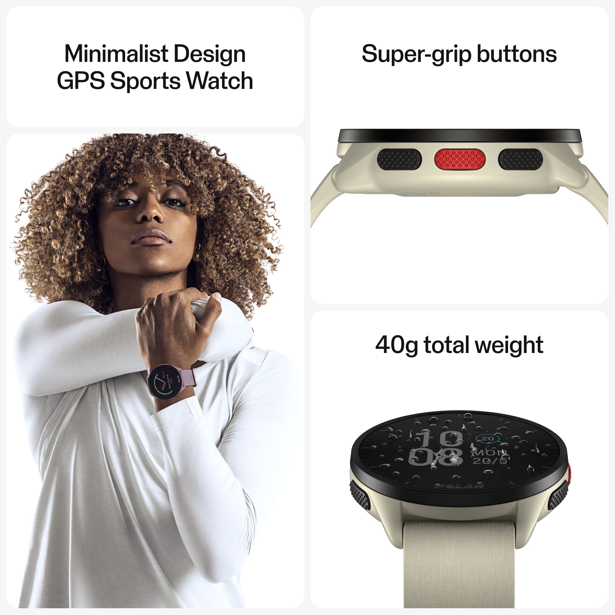 Polar Pacer Ultra-Light Gps Fitness Tracker Smartwatch For Runners; S-L, For Men Or Women, White