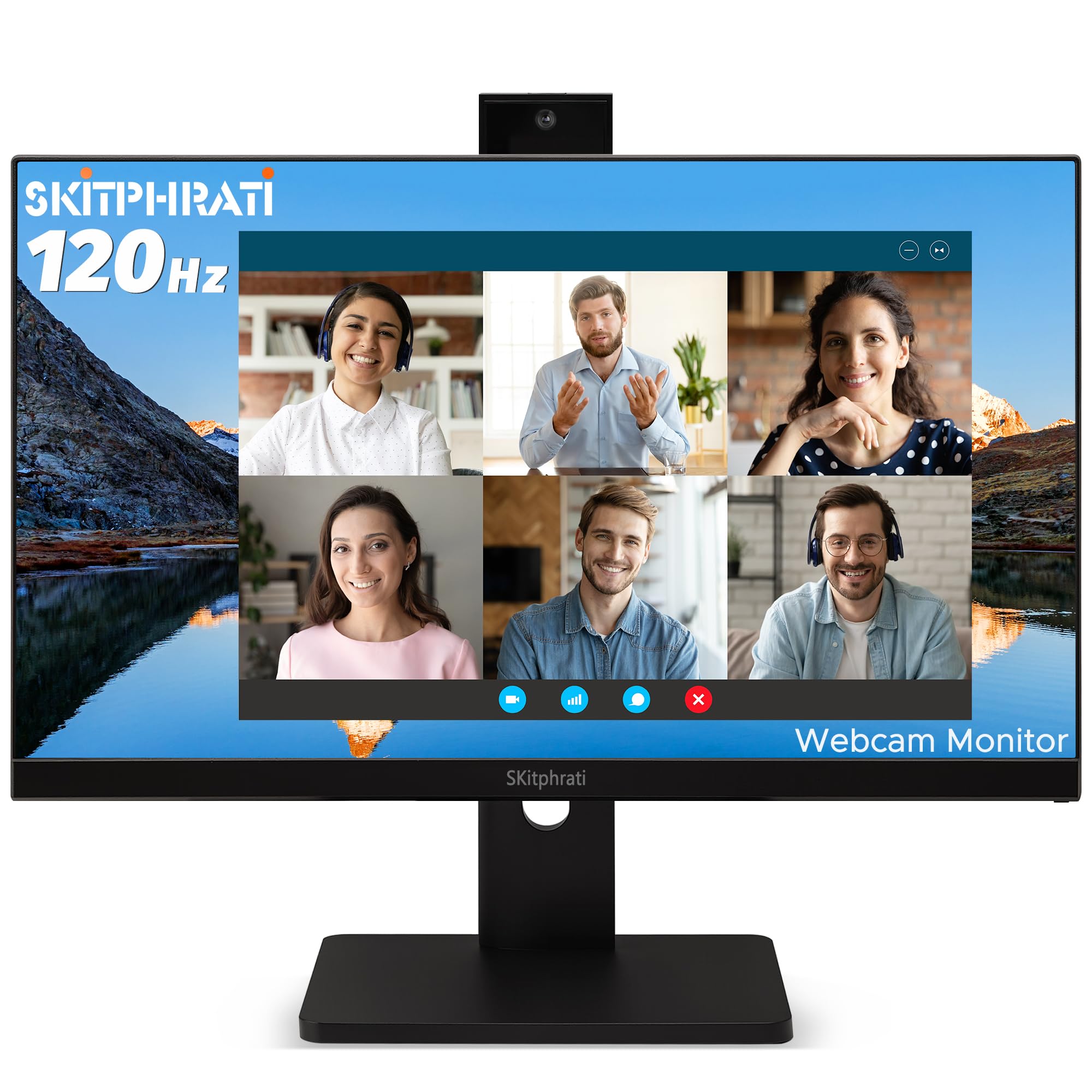 SKitphrati 23.8 Business Webcam Gaming Monitor, 1080P IPS 120HZ, Video Conference Monitor - Built-in Adjustable 3MP Webcam, Mic 