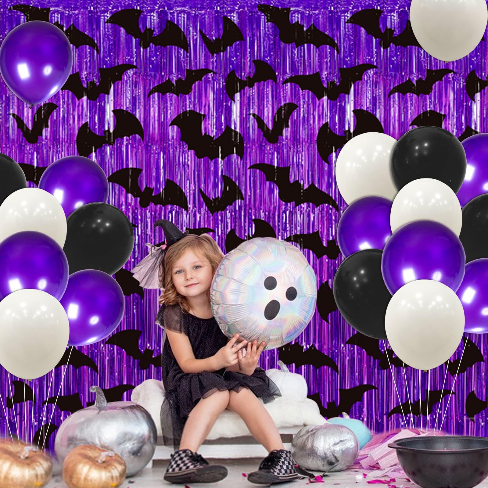 Yavxzvbw Purple Halloween Fringe Curtain Halloween Party Decorations Halloween Photo Backdrop With Purple Black Bat Decorations