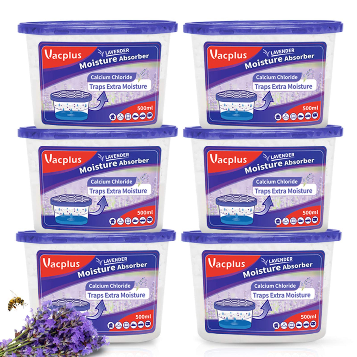Vacplus Moisture Absorbers (6 Pack), 10.5Oz Portable Humidity Absorber Boxes For Closet Effectively Trap Extra Moisture, Odor El