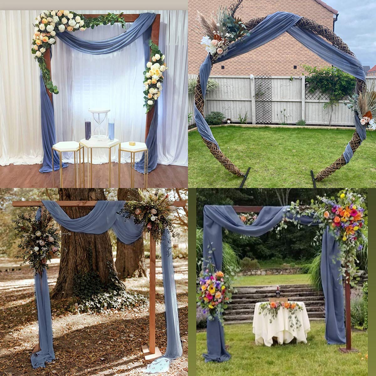Socomi Wedding Arch Draping Fabric 2 Panels 29'' X 19Ft Dusty Blue Sheer Chiffon Curtain Drapes 6 Yards For Wedding Ceremony Bir
