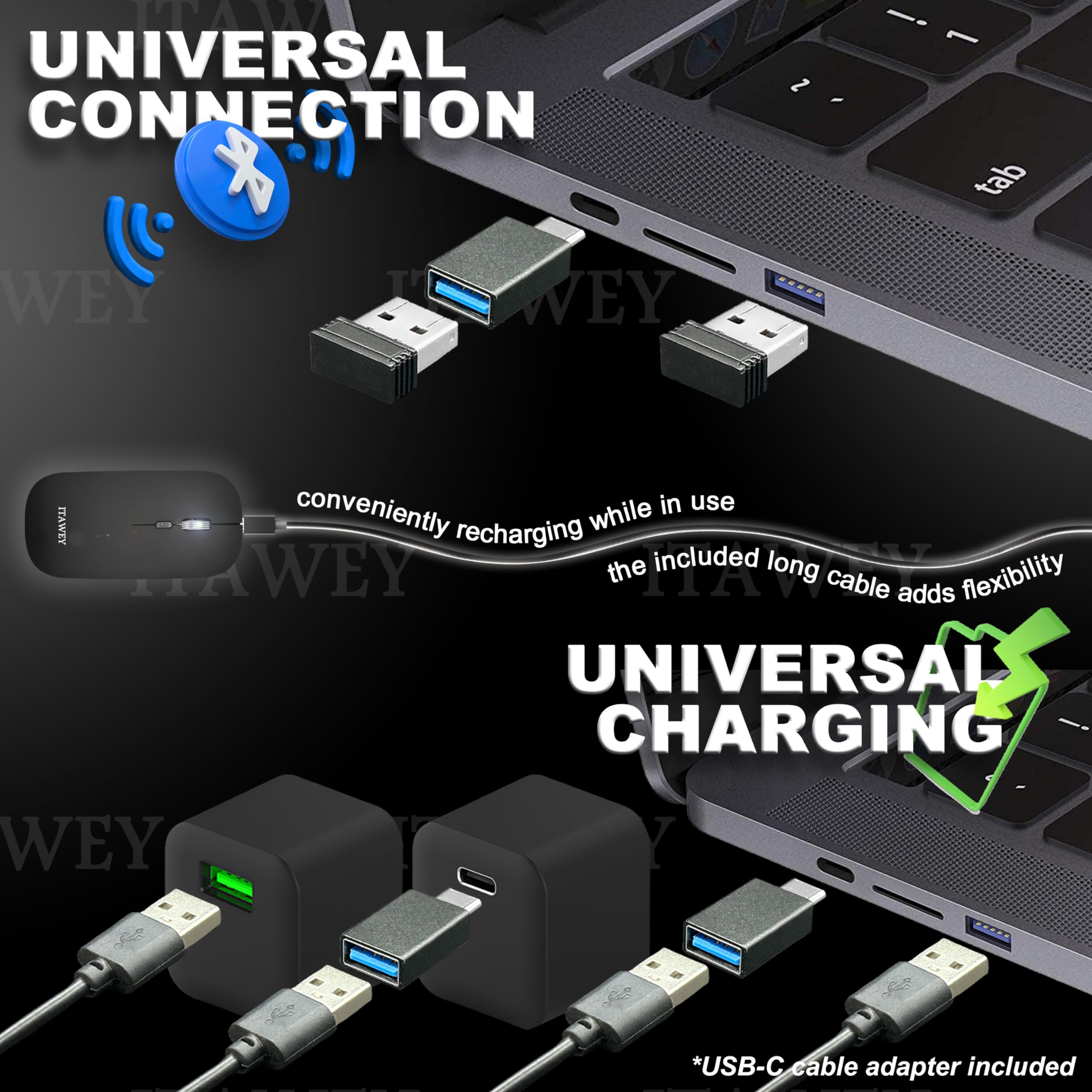 Itawey Wireless Mouse And Pad Combo, Dual Mode Bluetooth 5.2 And Usb Receiver 2.4G, Rechargeable, Quiet Clicks, Compact, 1600 Dp