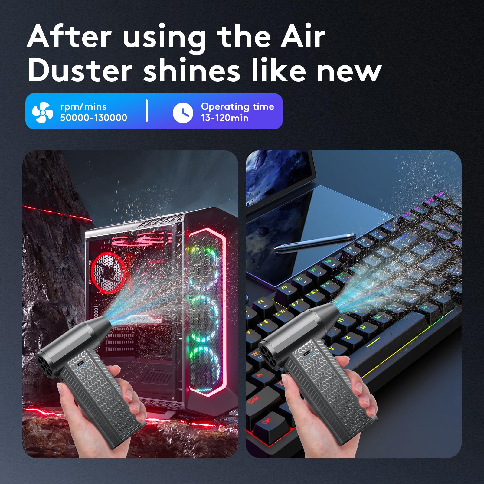 Compressed Air Duster Kit-Blower-Pc Duster Electric-130000Rpm- Replace Compressed Air Can-Keyboard Clean-Car Mini Snow Blowers-C