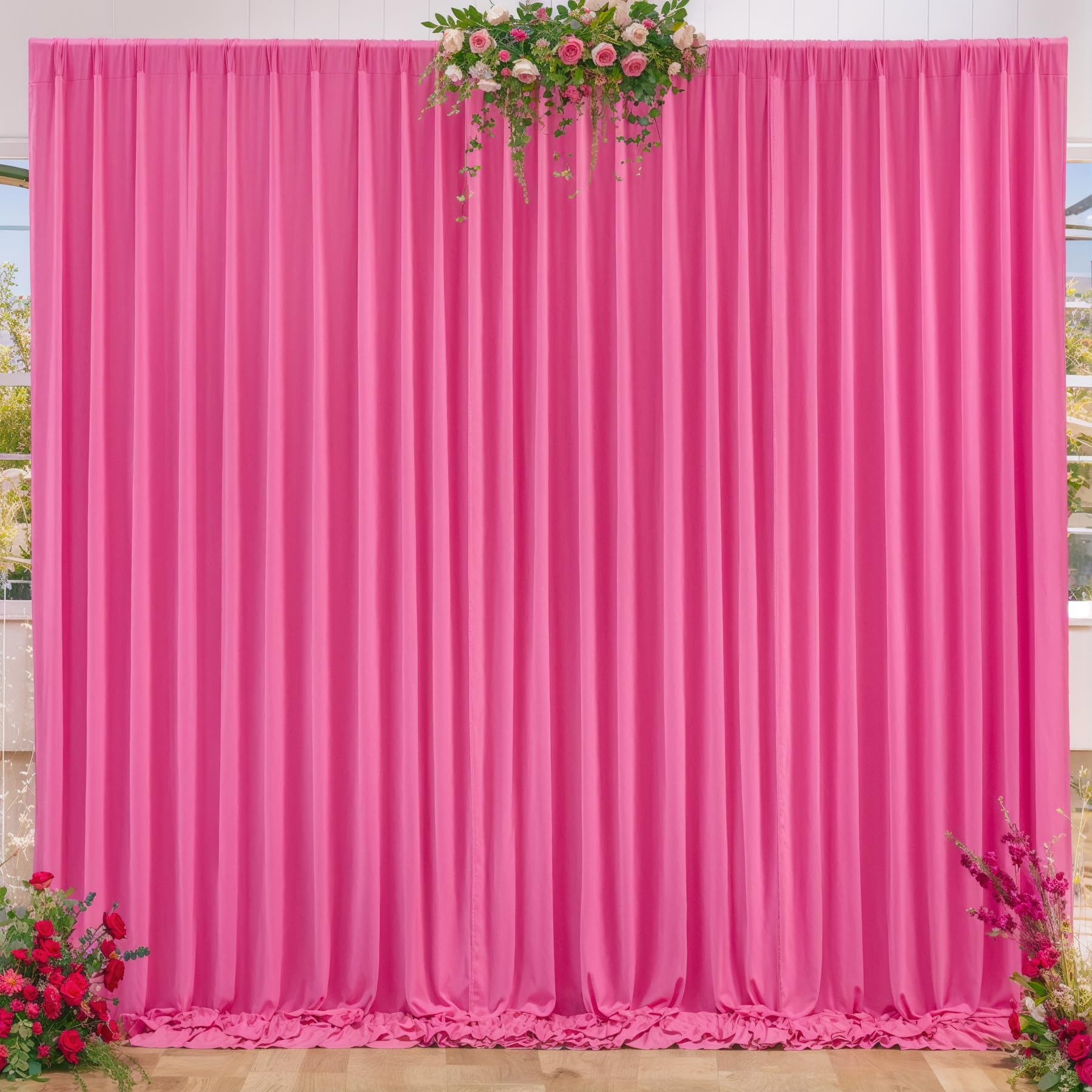 Hot Pink Backdrop Curtains For Parties 10Ft X 8Ft Polyester Wrinkle Free Drapes For Backdrop Fuchsia Curtains For Bridal Shower