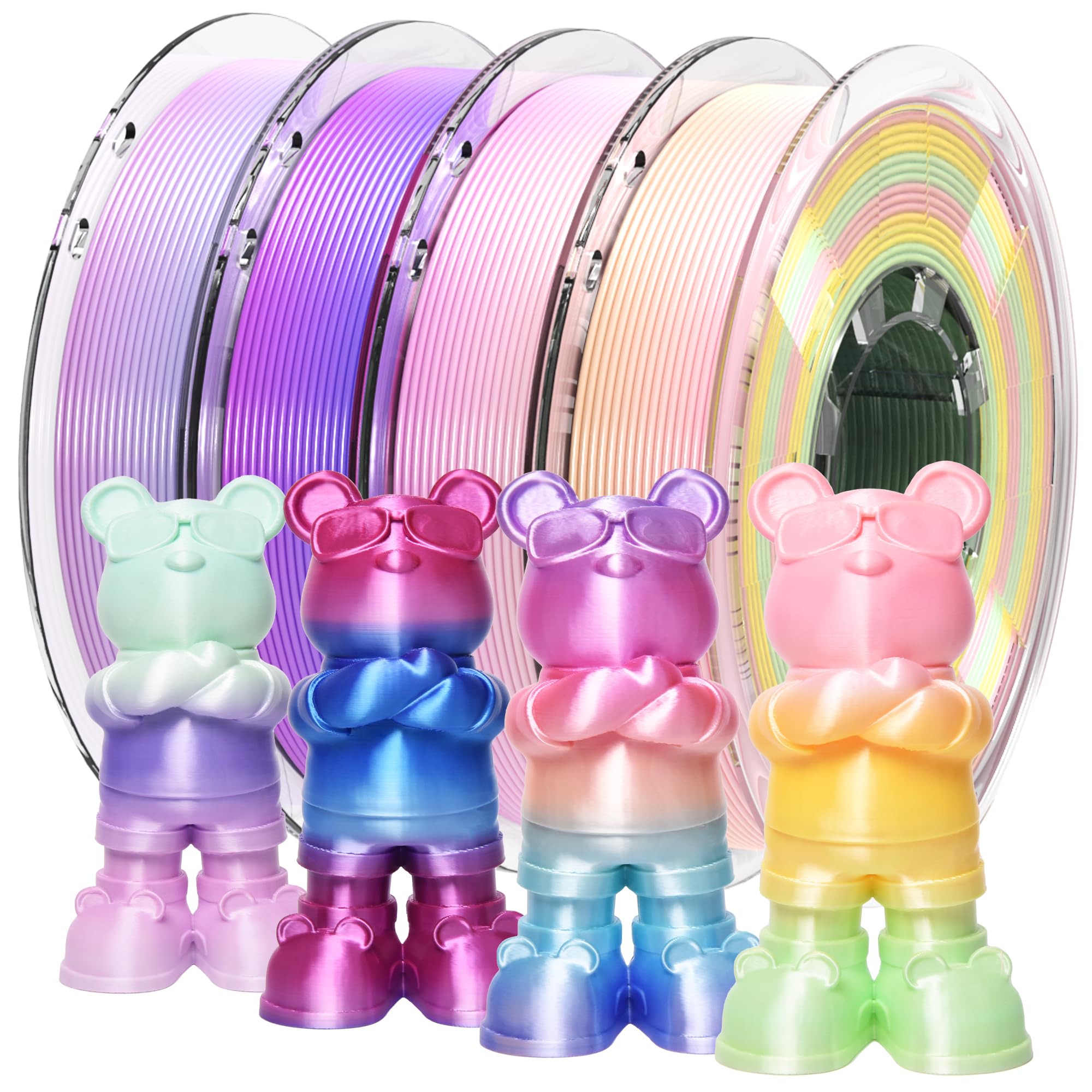 RAMBERY Silk Rainbow PLA 3D Printer Filament Bundle Shiny Multicolored Filament 1.75mm Fast Color Change 3D Printing Filament fo