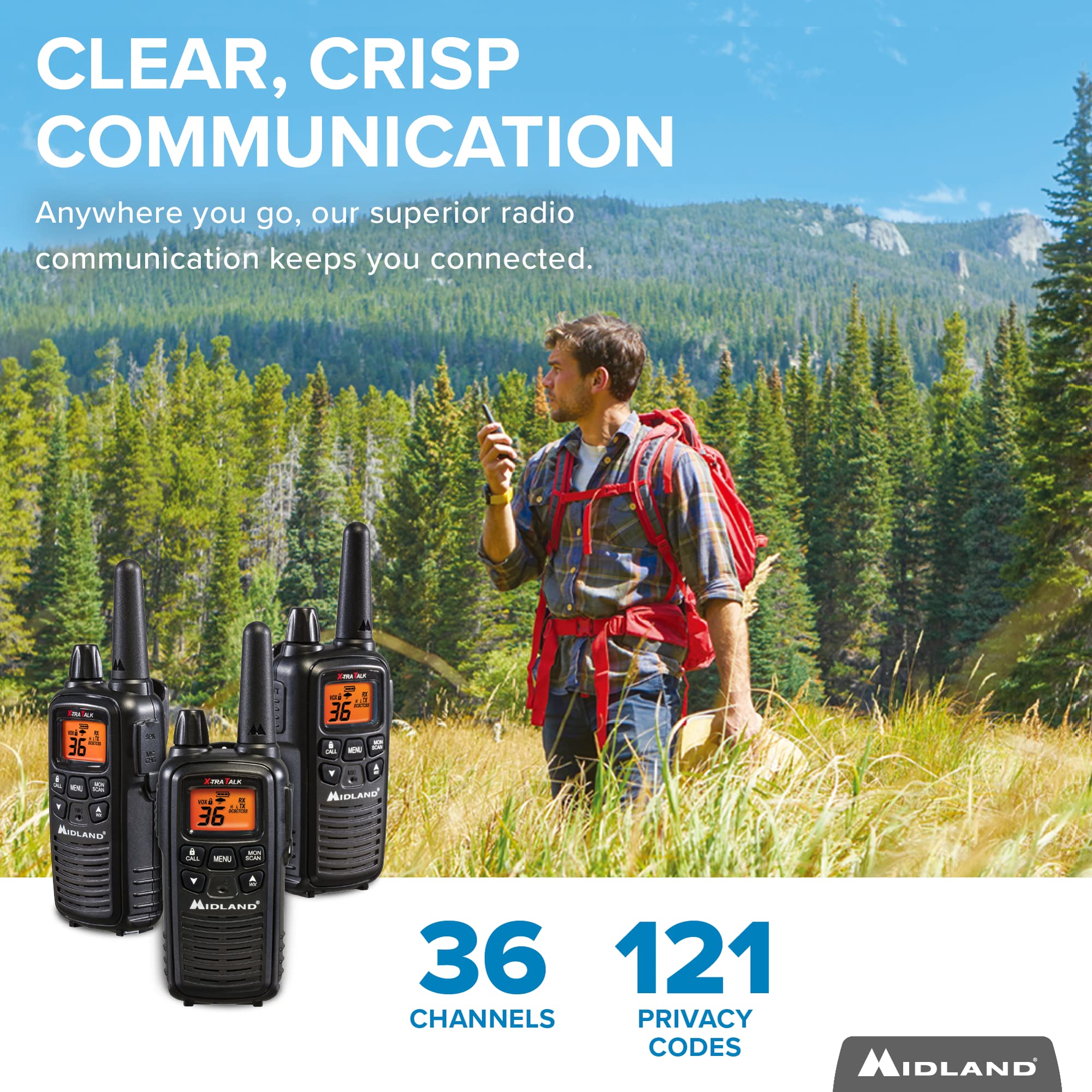 Midland�   Lxt633Vp3 Walkie Talkies With 36 Frs Channels � Two Way Radio Noaa Weather Alert & Scan Technology, Dual Power Options, 121 Privacy Codes, Silent Operation, Xtreme Range � Black, Set Of 3
