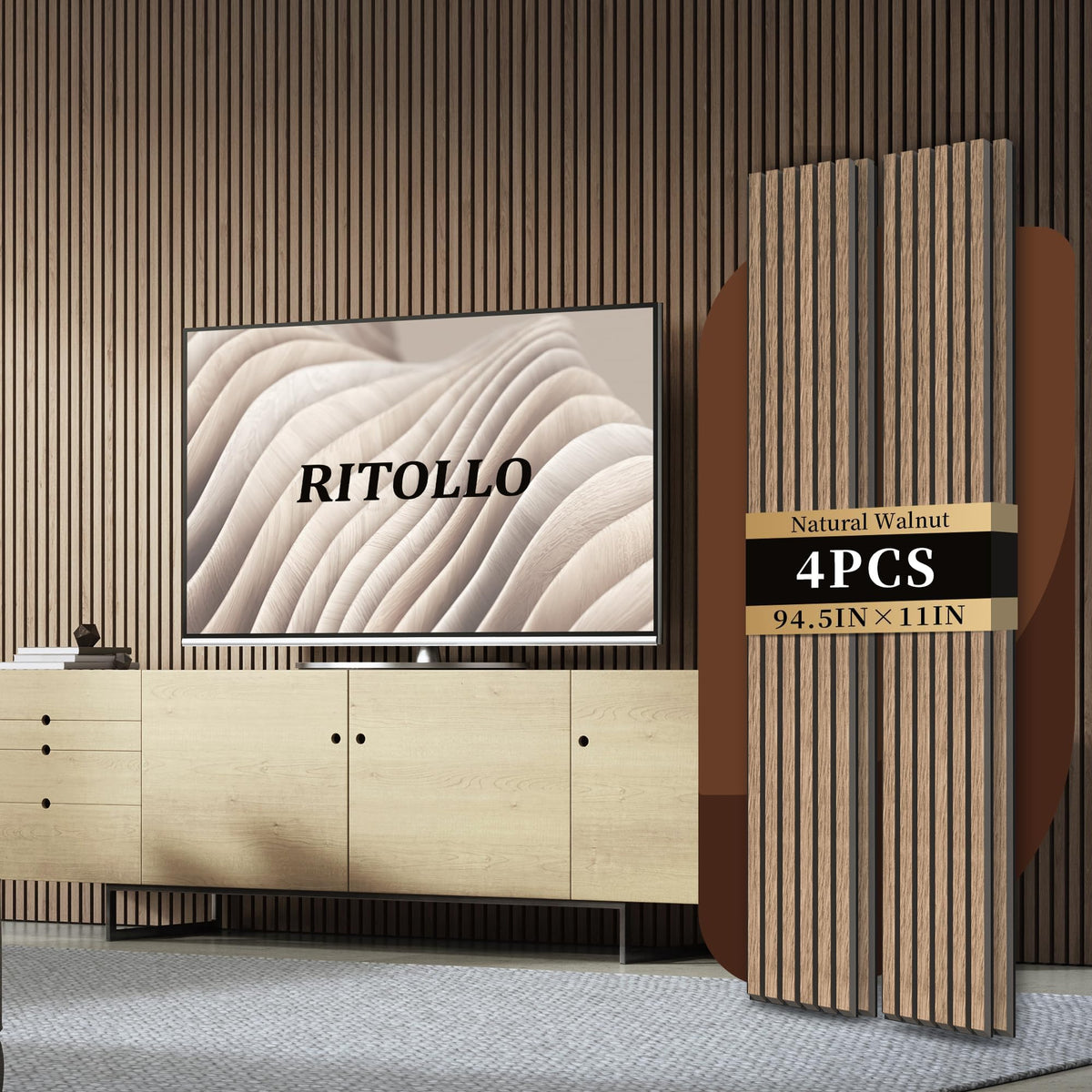 RITOLLO 4-Piece Wood Slat Panels for Wall 94.5 11 Acoustic Panels for ...