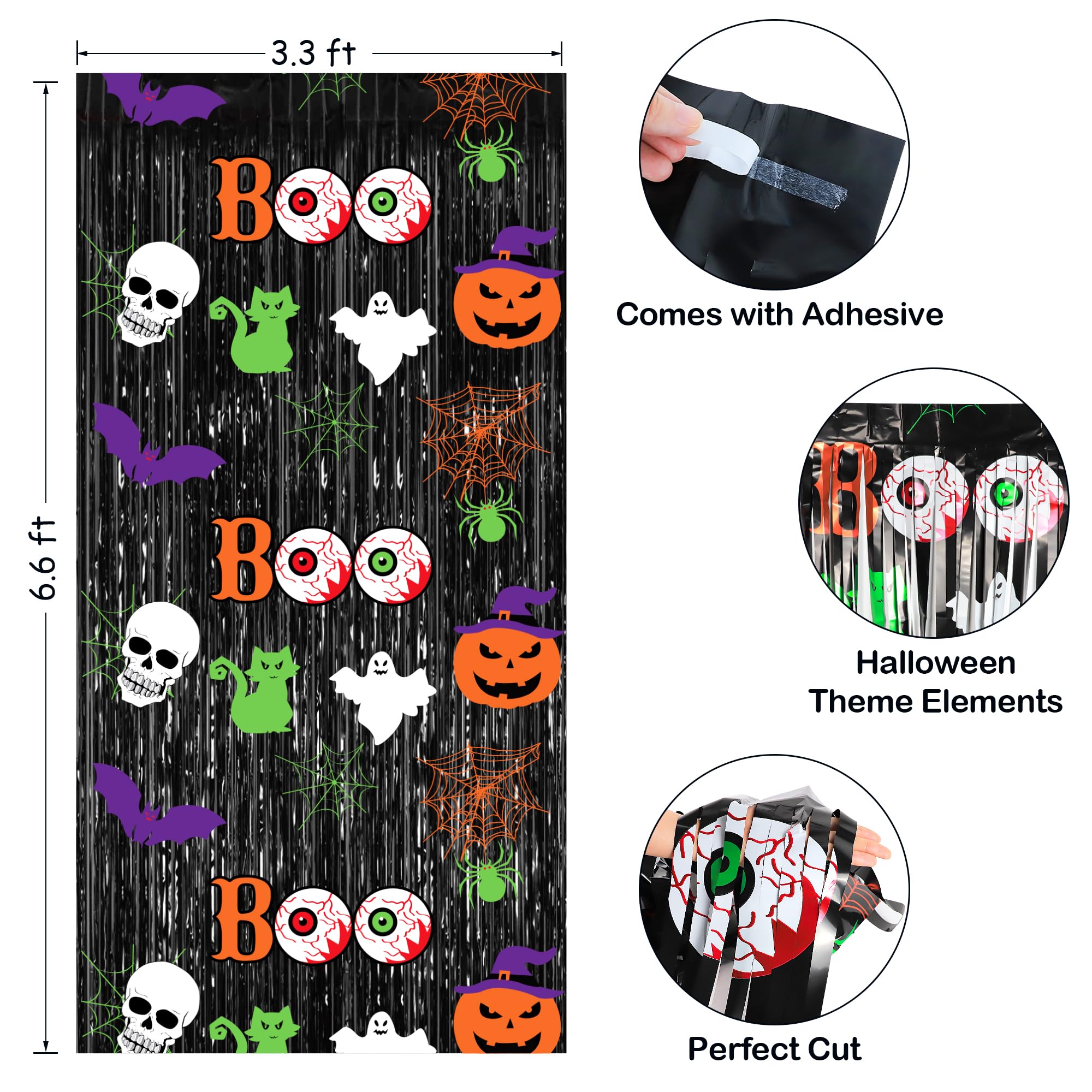 Halloween Party Decorations Scary Black Halloween Photo Backdrop Streamers, 2 Pack 3.3 X 6.6 Ft Halloween Decor Foil Fringe Curt