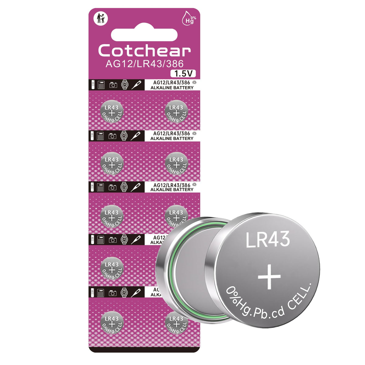 Cotchear 10Pcs Lr43 Batteries 1.5V Ag12 Button Cell Battery L1142 Sr43 Sr43 260 386 Battery For Watch Toys