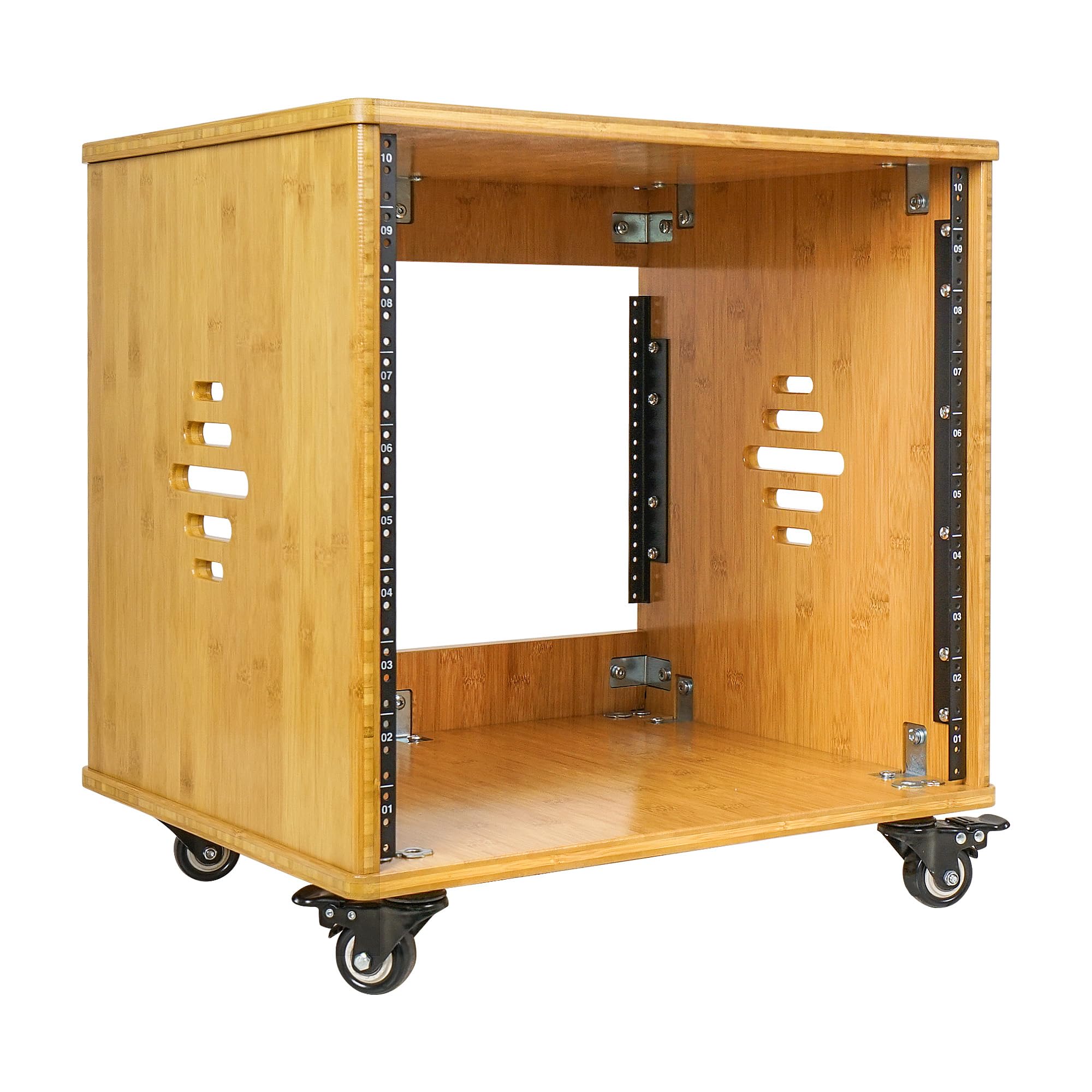 Sound Town DIY 10U Solid Carbonized Bamboo Studio Rack w/ 16 Depth, Ventilation, Rubber Feet, Casters for Recording Room, PA/DJ 