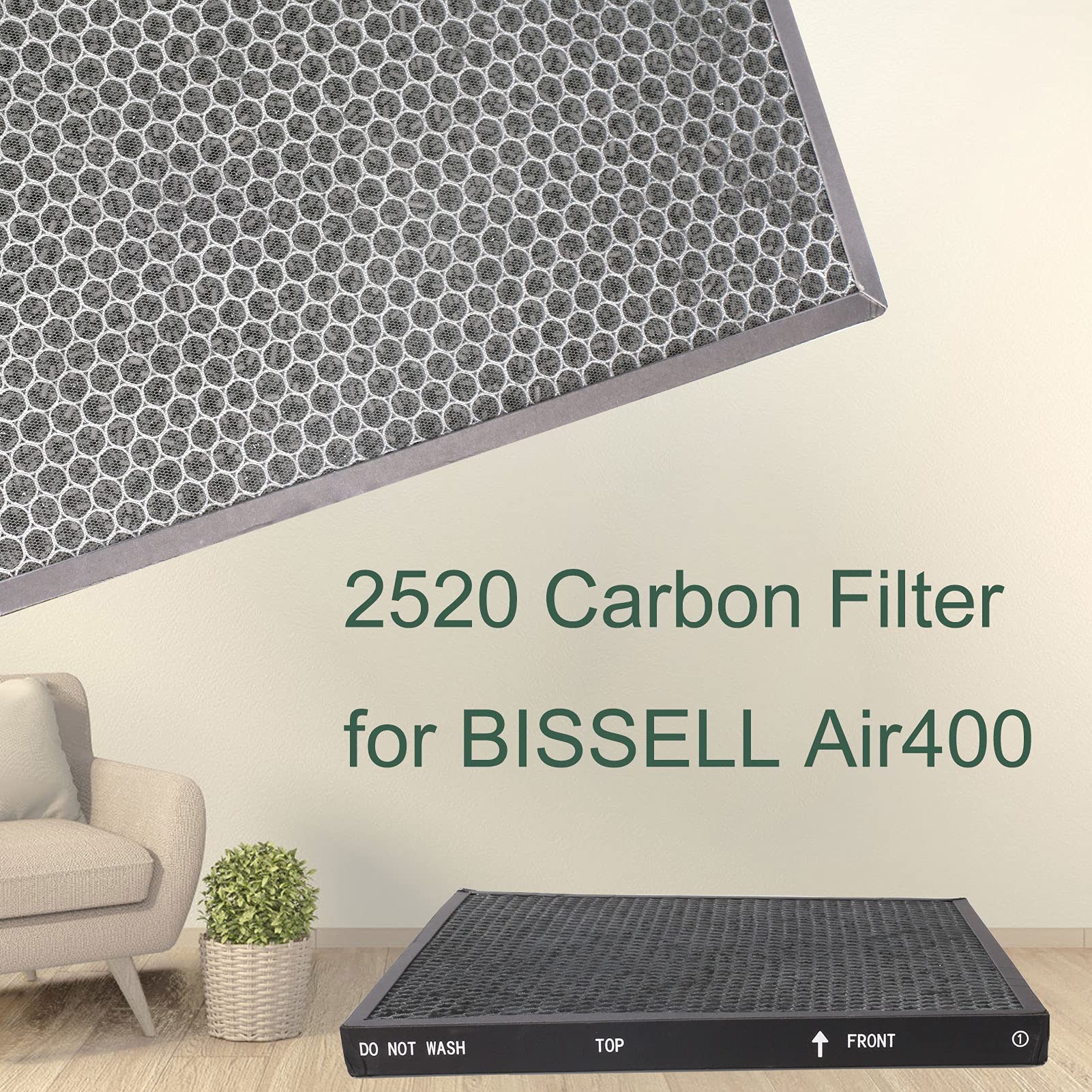 Replacement 400 Filter For Bissell Air400 2521 Pre Filter, 2520 Active Carbon Filter, Filter With 1 Carbon Filter, Compared To P