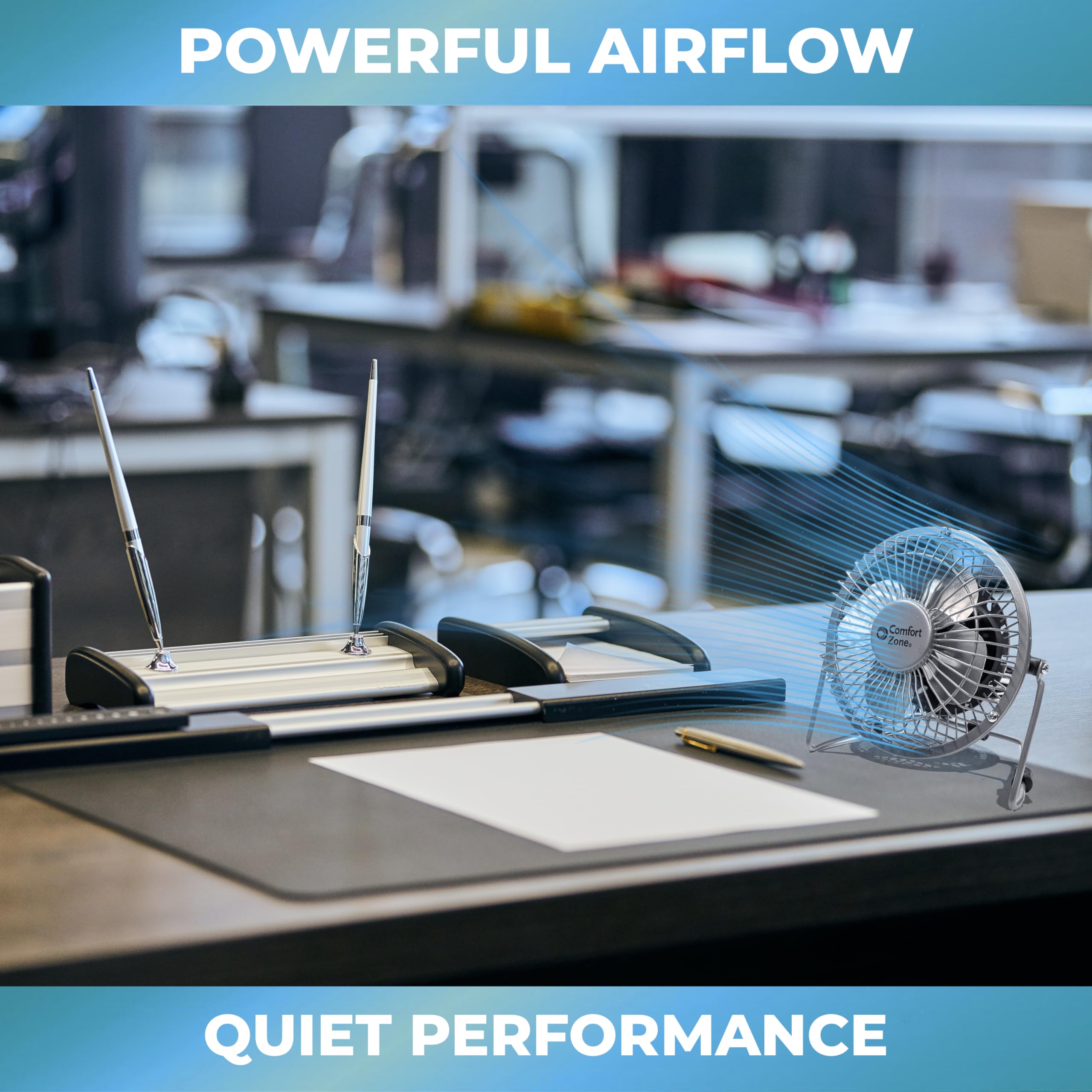 Comfort Zone Mini Portable Desk Fan With 360-Degree Adjustable Tilt, Dual Powered (Usb Or Power Cord), 4 Inch, All-Metal Constru