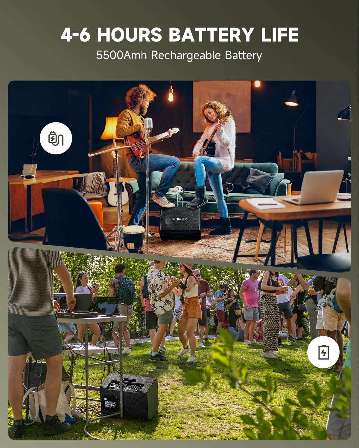 Donner Mt-1 Portable Pa System, 300W Wireless Bt Speaker Sound Amplifier, 4-6H Outdoor Use, With Two 2.5  Trebles, 8  Woofer, Su