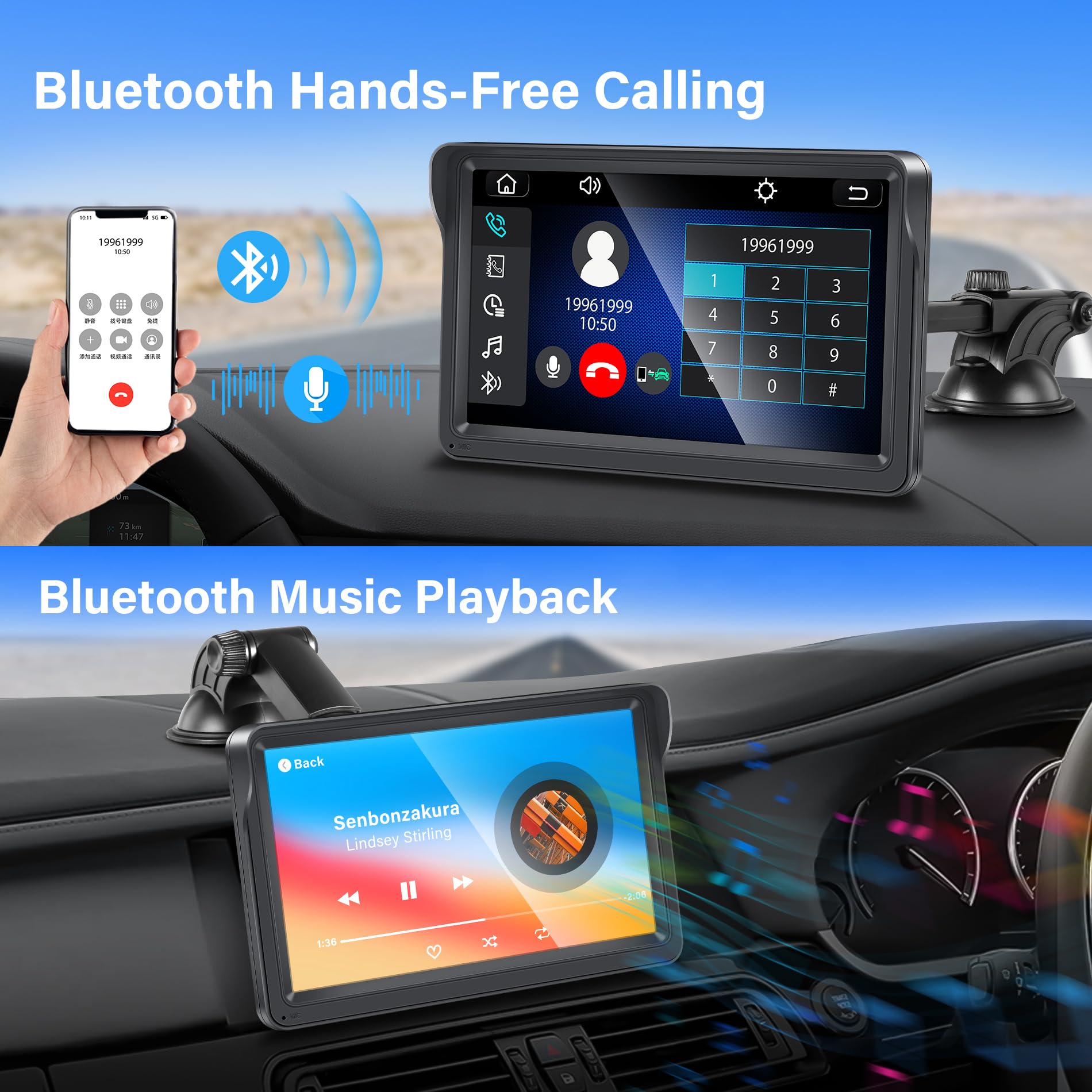 Apple Car Play Screen, Newest Portable Wireless Apple Carplay & Android Auto, Car Stereo Display, 7 Hd Ips Touchscreen, Car Radi