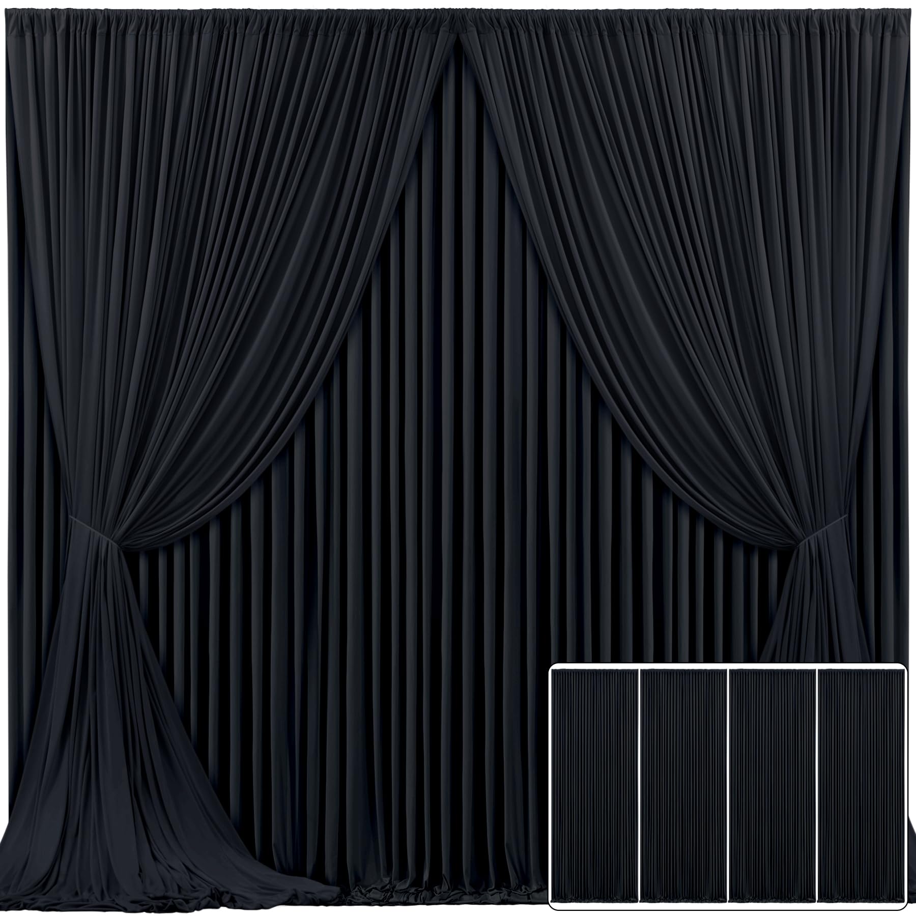 4 Panels Black Backdrop Curtain For Parties Wrinkle Free Black Photo Curtains Backdrop Drapes Fabric Decoration For Birthday Par