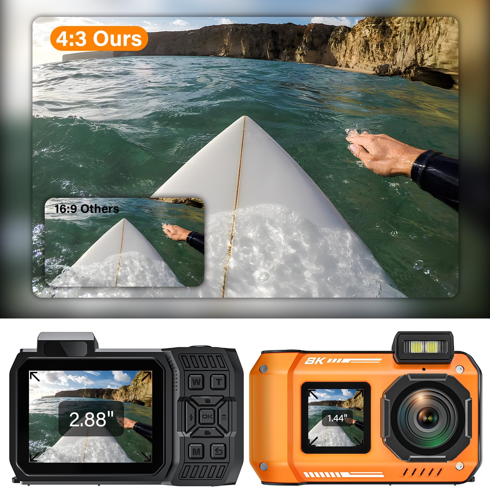 Tupsio 8K Uhd 70Mp Digital Camera With 32Gb Card Rugged Waterproof Dustproof Shockproof 33Ft Underwater Camera Dual Screen Selfi