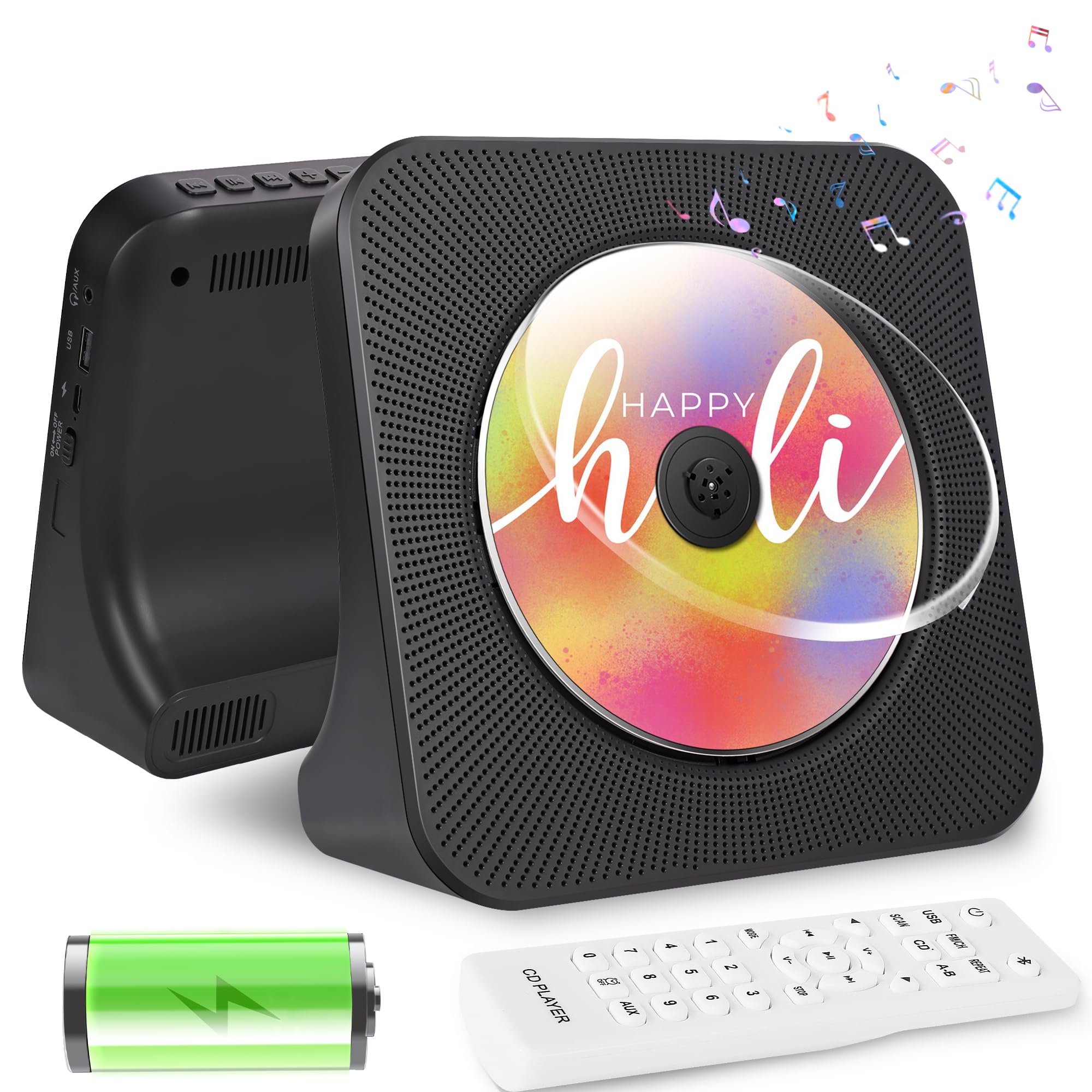 TODANGAI CD Player Portable with 4000mAh Rechargeable Battery, Bluetooth CD Player with Speakers for Home/Car, Radio CD Players 