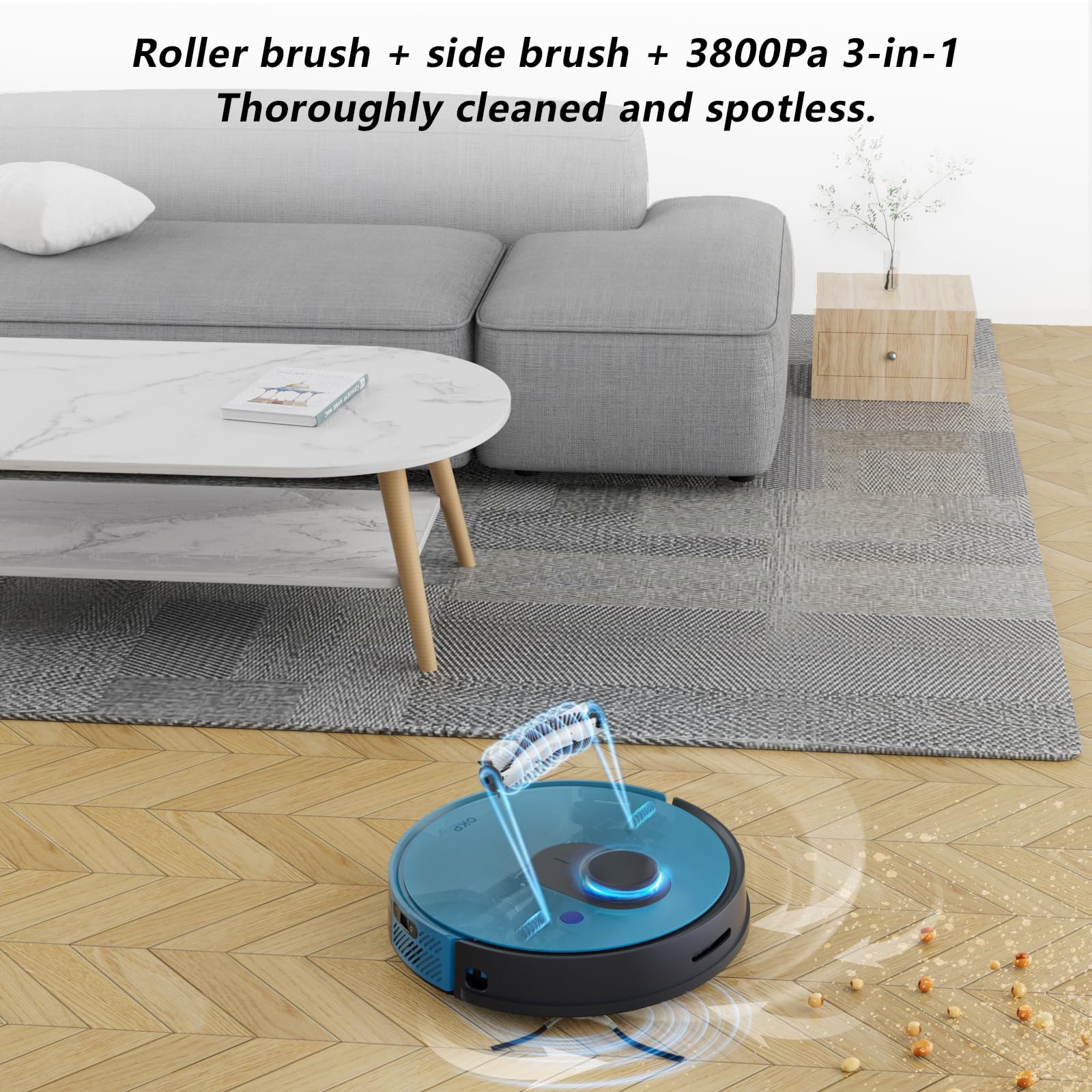 Okp Robot Vacuum Cleaner Lidar Robotic Self Charging Vacuum Robot With Lidar Navigation Strong Suction For Hard Floors, Blue