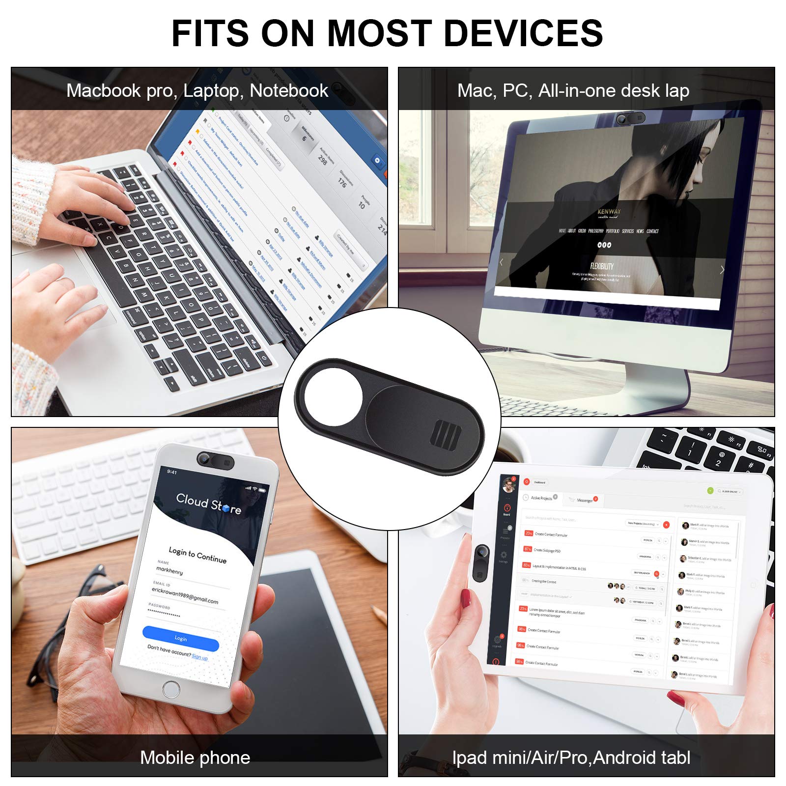 Natipo Laptop Camera Cover Slide, 2.0 Ultra Thin Webcam Cover Slide Compatible For Laptop Table Apple Macbook Ipad Pro Imac Cell