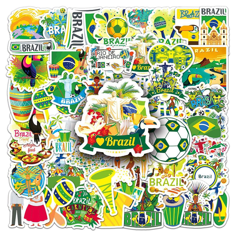 Brazil Stickers |50Pcs Brazil Waterproof Vinyl Decals For Water Bottles Laptop Luggage Cup Mobile Phone Computer Skateboard Refr