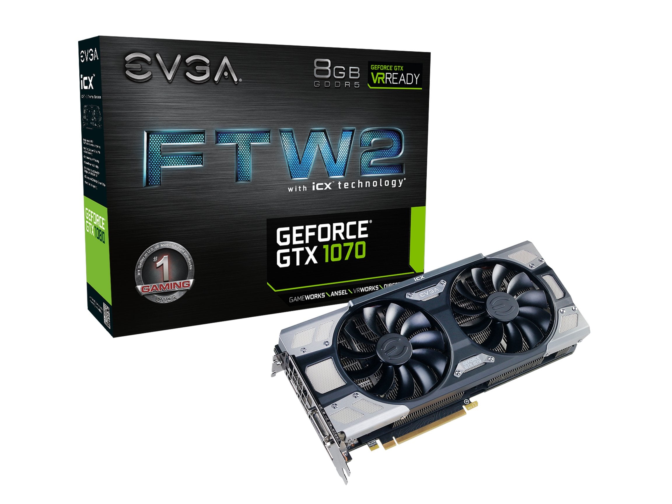 EVGA GeForce GTX 1070 FTW2 Gaming, 8GB GDDR5, iCX Technology  9 Thermal Sensors & RGB LED G/P/M, Asynch Fan, Optimized Airflow 