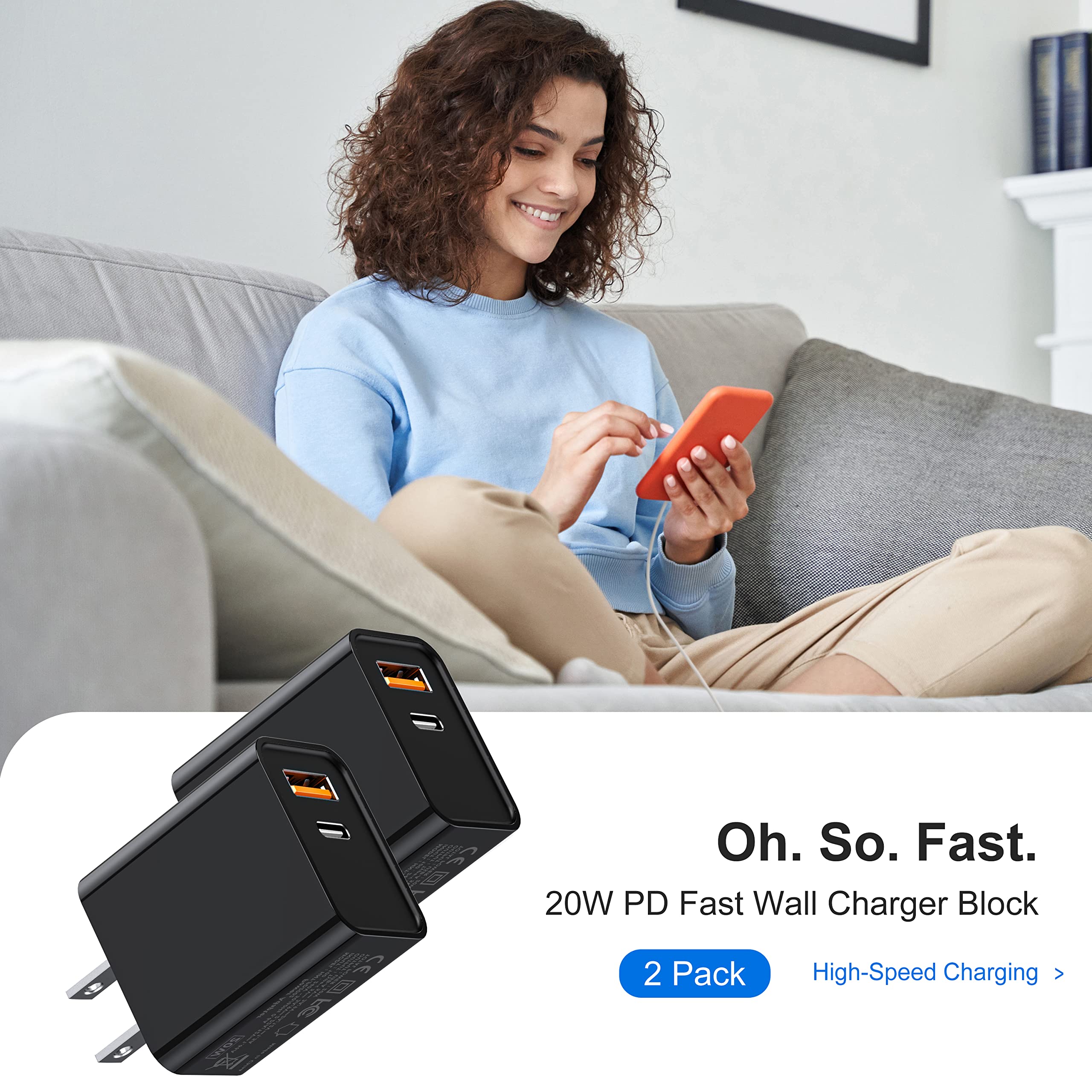 3 Pack Type C Charger, Dual Port Usb C Wall Plug 20W Pd & Qc3.0 Usb A Fast Charging Block For Samsung Galaxy S24 S23/S3+/S23 Ult