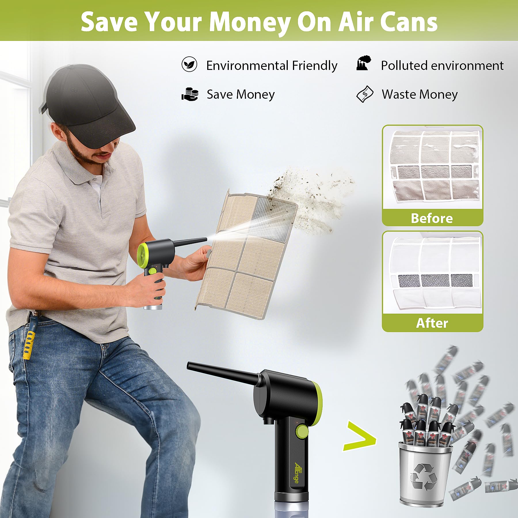 Compressed Air Duster, Electric Air Duster, Handheld Cordless Air Duster, Stepless Speed Motor, 6000Mah Rechargeable Air Blower,