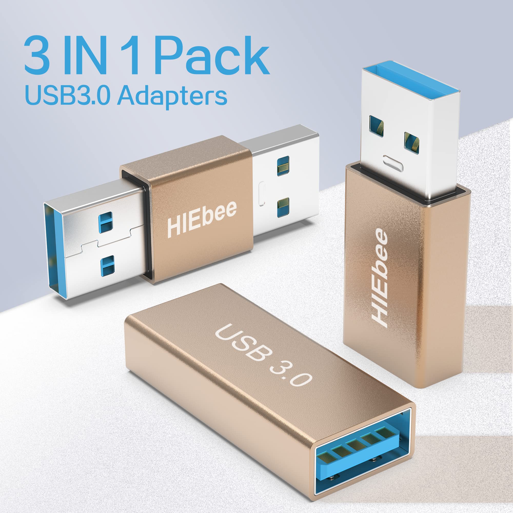 Hiebee 3Kinds Of Usb 3.0 Apters Kit, Usb 3.0 Female To Female And Male To Male And Female To Male, High Speed Convert Extension Coupler Connector Converte,Gold