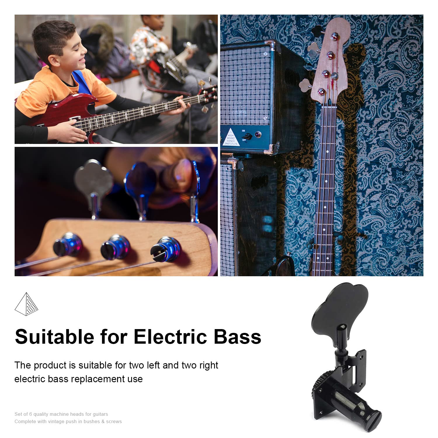 Maxcheer Guitar Bass Tuners Bass Guitar Tuning Keys,Ratio Headstock Sealed Machine Head Replacement For Electric Jazz Bass Or Pr