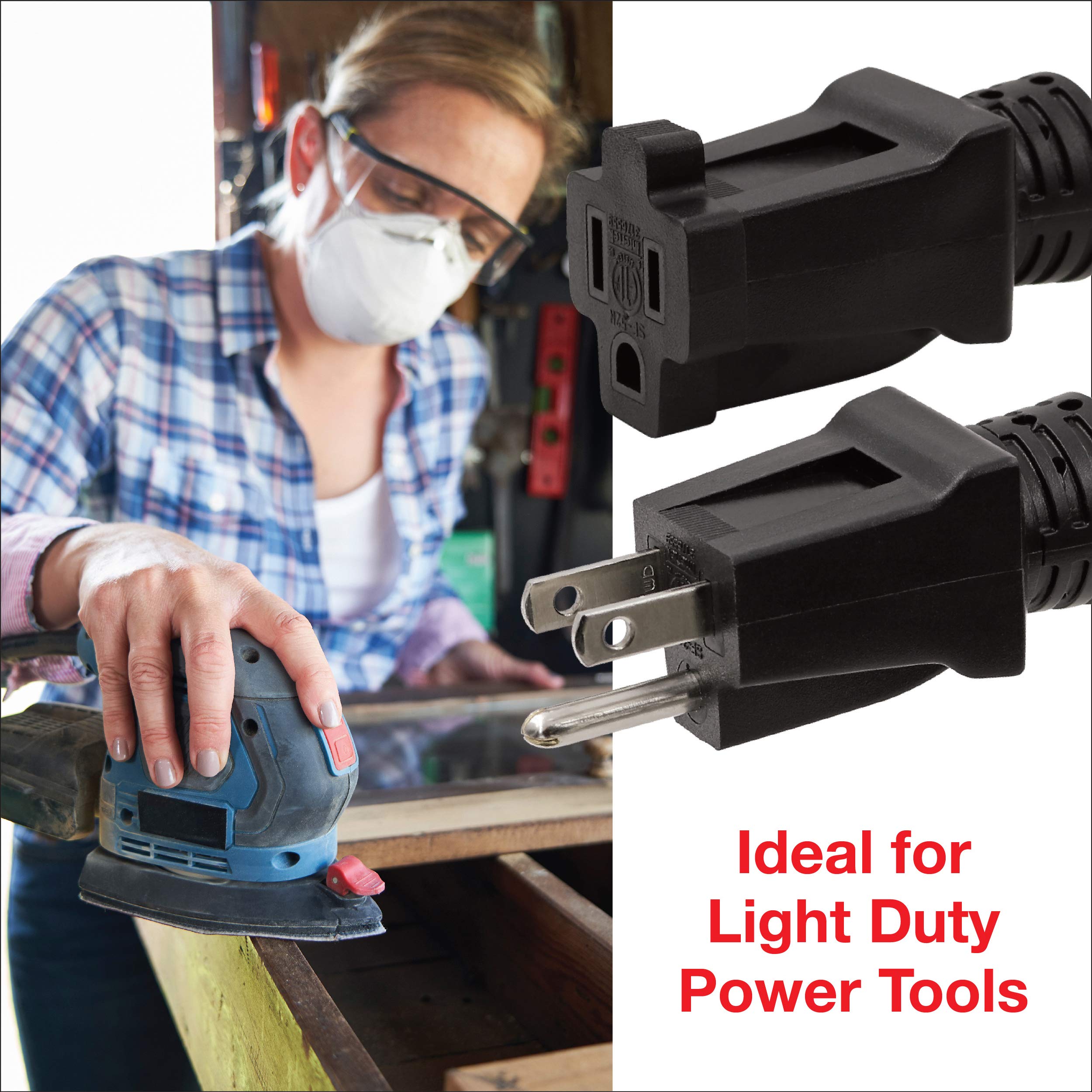 Clear Power 15 Ft Indoor/Outdoor Extension Cord 16/3 Sjtw, Black, Water & Weather Resistant, Flame Retardant, 3 Prong Grounded Plug, Cp10123