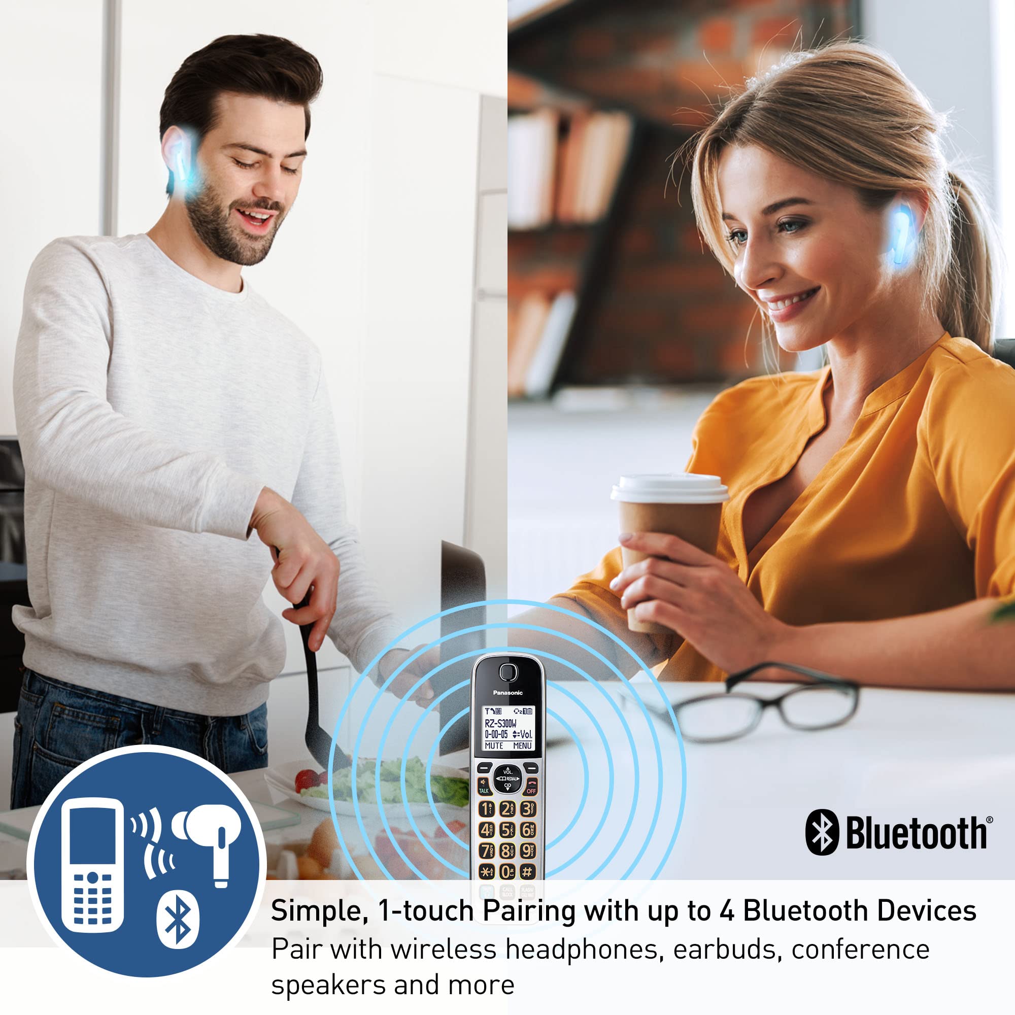 Panasonic Expandable Corded Phone System, Bluetooth Pairing For Wireless Headphones And Hearing Aids, Smart Call Block, Kx-Tgf89