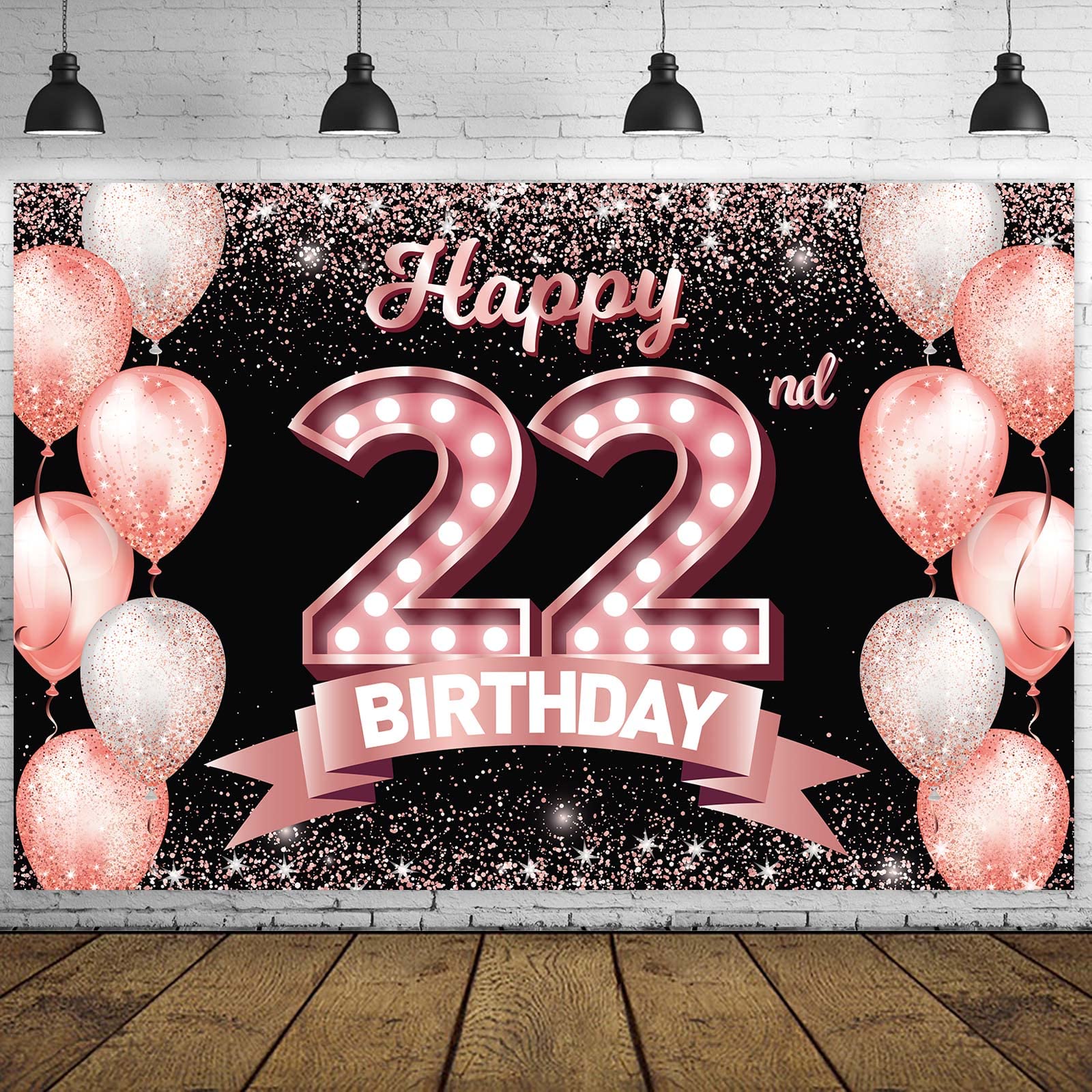 Happy 22Nd Birthday Rose Gold Banner Backdrop Cheers To 22 Years Old Confetti Balloons Theme Decor Decorations For Women 22 Year