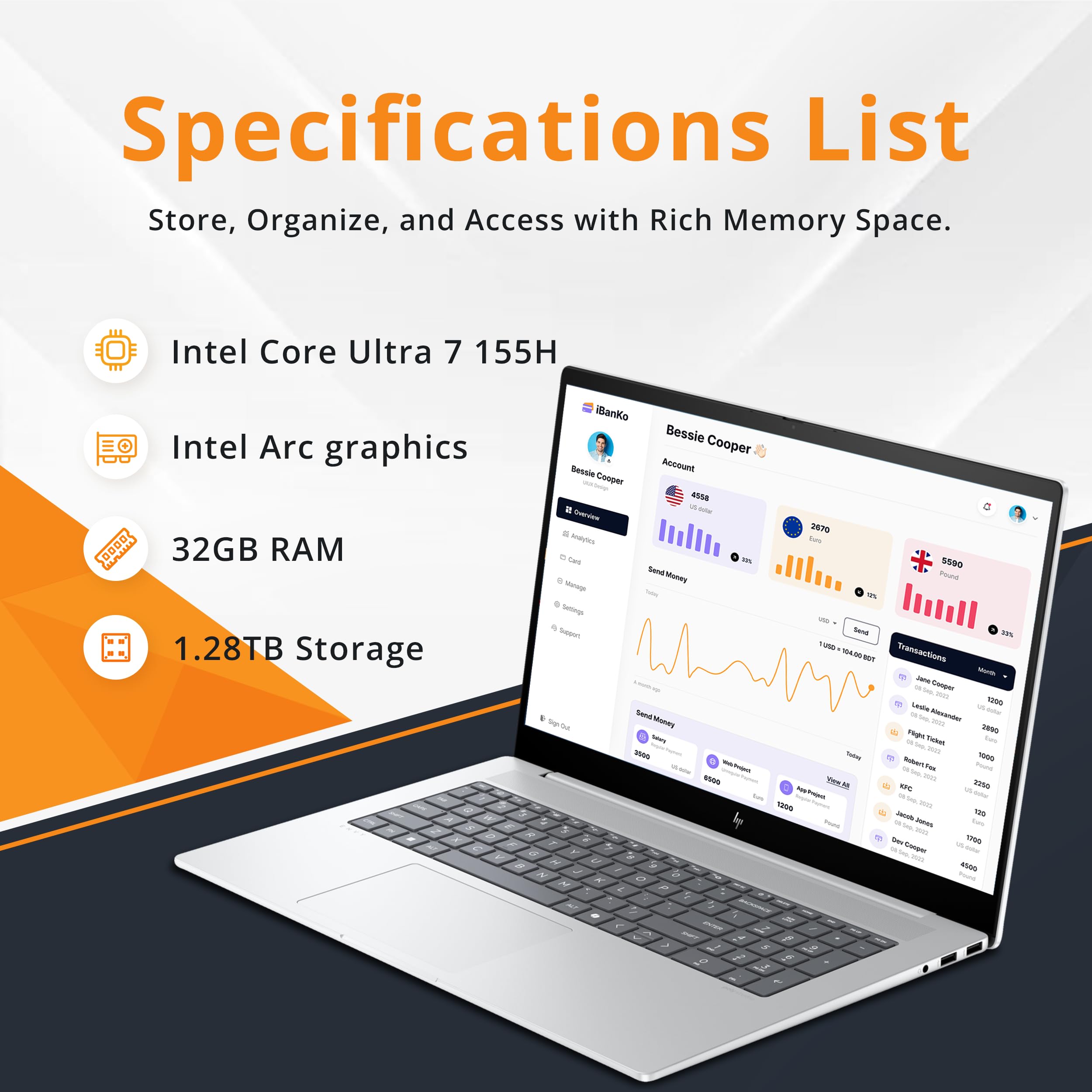 Hp Envy 17.3 Fhd Ips Touchscreen Laptop, Intel Ultra 7 155H, 32Gb Ram, 1.28Tb Storage(1Tb Ssd+288Gb Docking Station Set), Intel