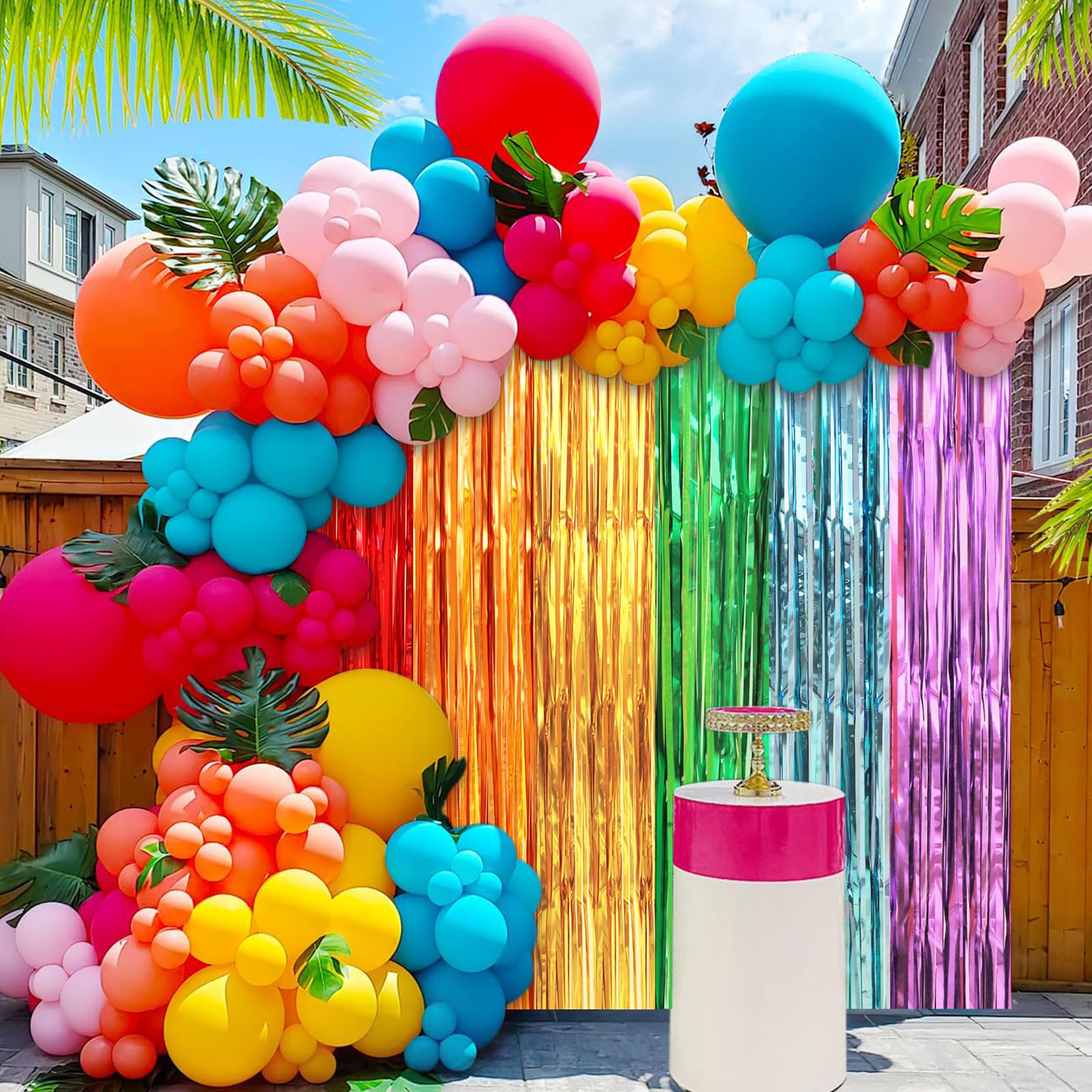 Crosize 2 Pack 3.3 X 8.2 Ft Rainbow Foil Fringe Curtains Party Decorations, Tinsel Curtain Backdrop For Parties, Door Streamers,