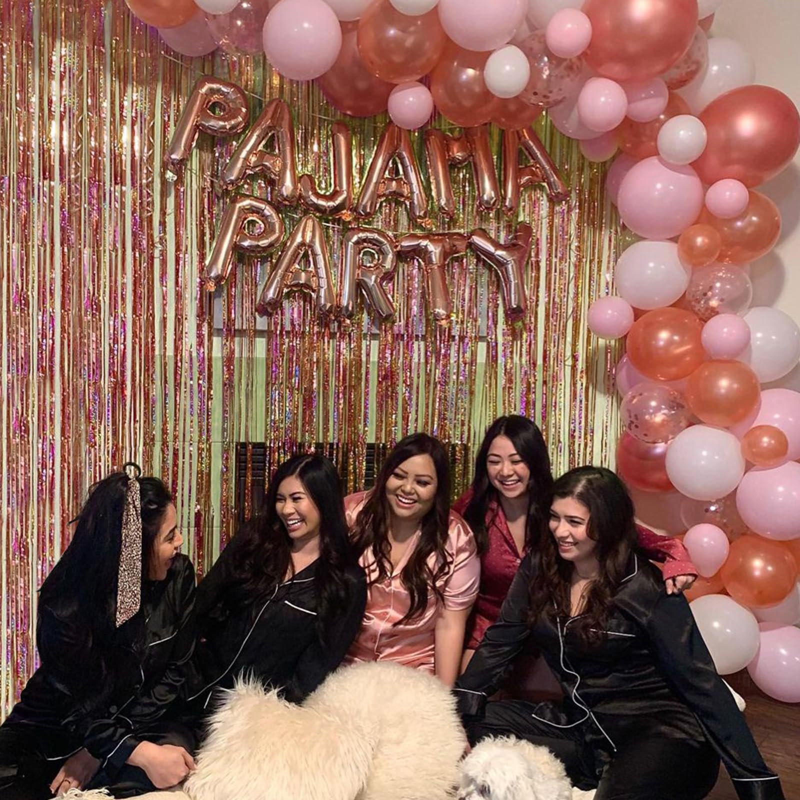 Canrevel 2 Pack 3.3X8.2 Feet Rose Gold Foil Fringe Backdrop Curtains, Glitter Tinsel Streamers Birthday Party Decorations, Fring