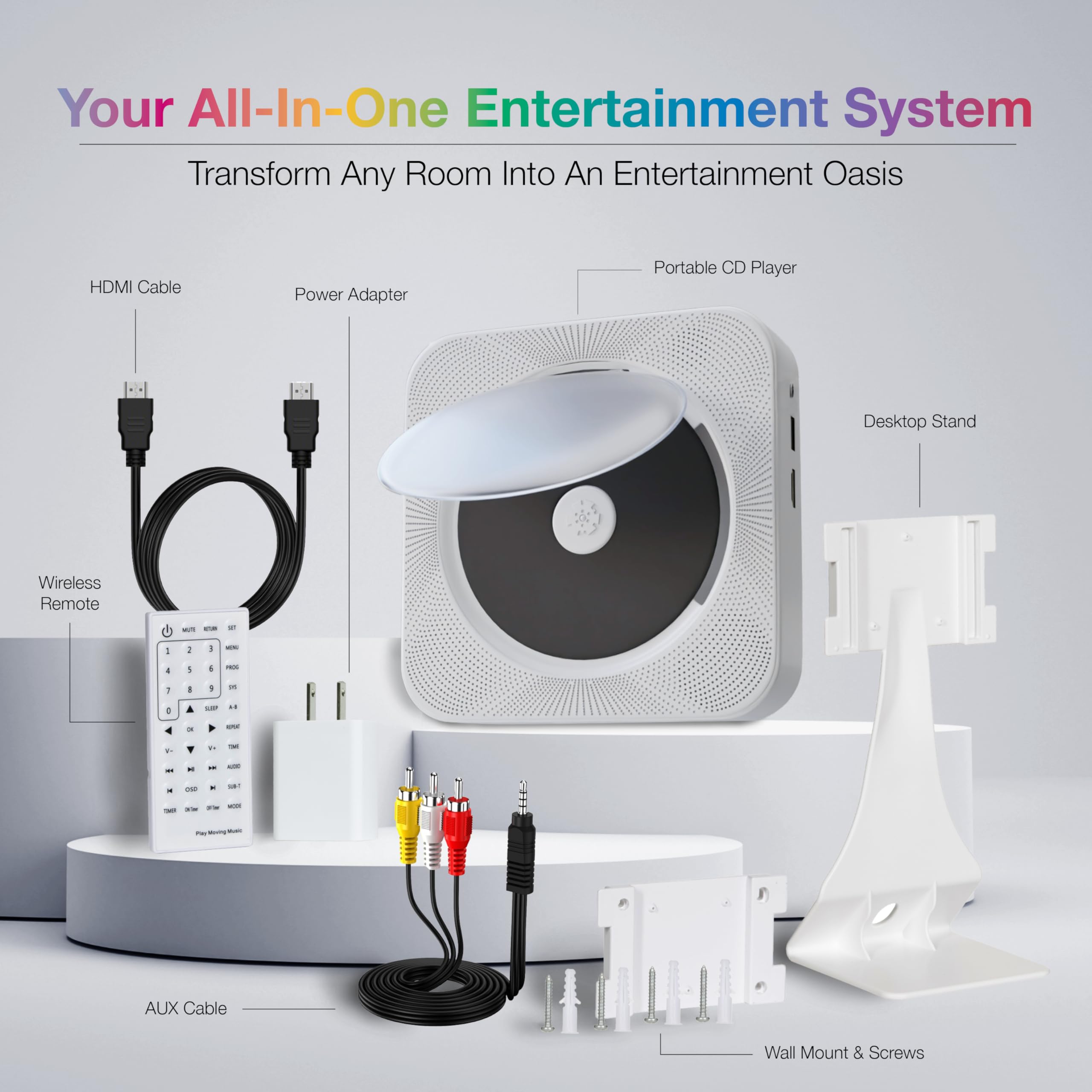 Player Elite Portable Cd Players For Home   Desk And Wall Mount Radio Cd Player. Hifi Desktop Cd Player With Radio, Dvd, Wireles