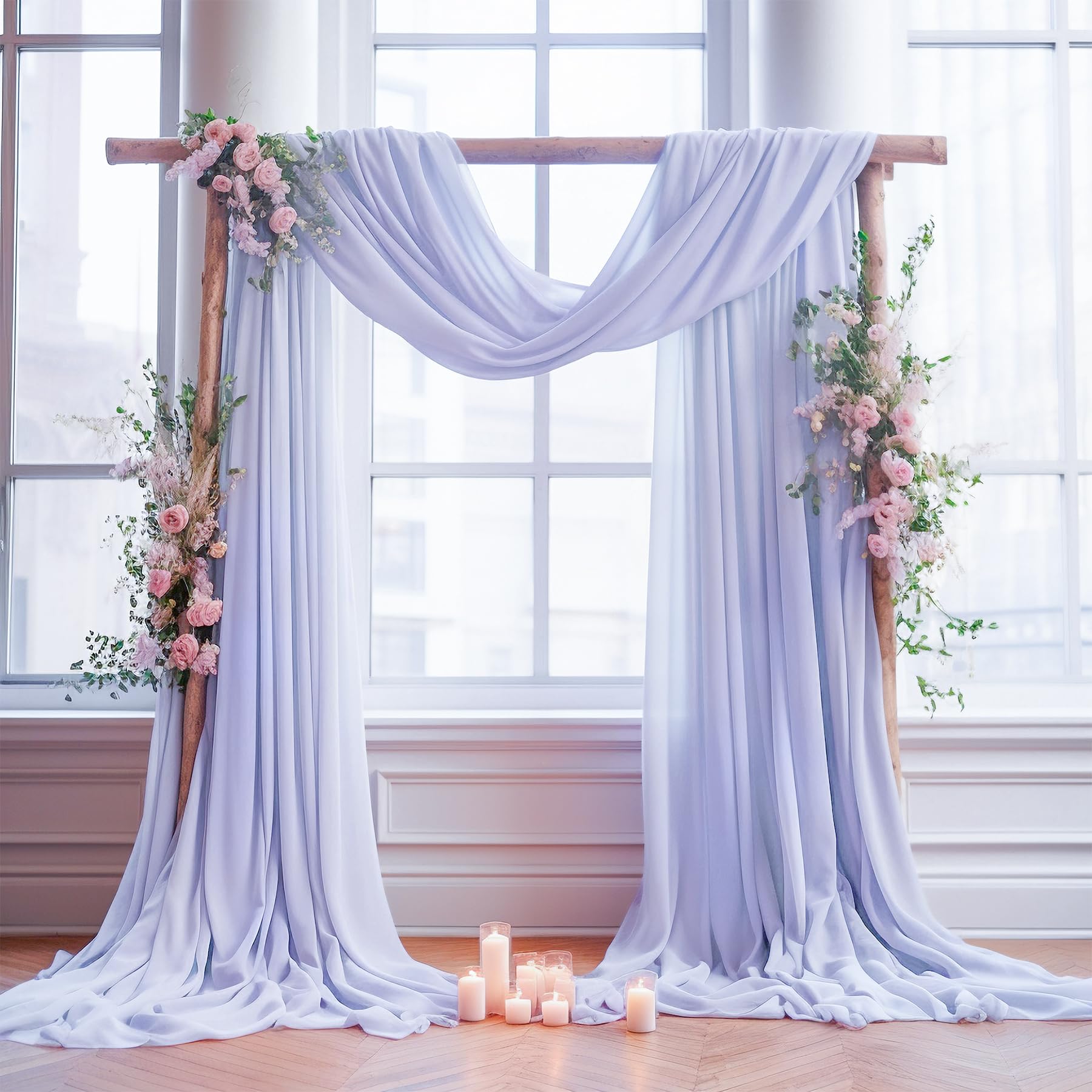 Wedding Arch Draping Fabric,1 Panel 18Ft Purple Sheer Chiffon Curtain Drapes 6 Yards For Wedding Ceremony Birthday Party Decorat