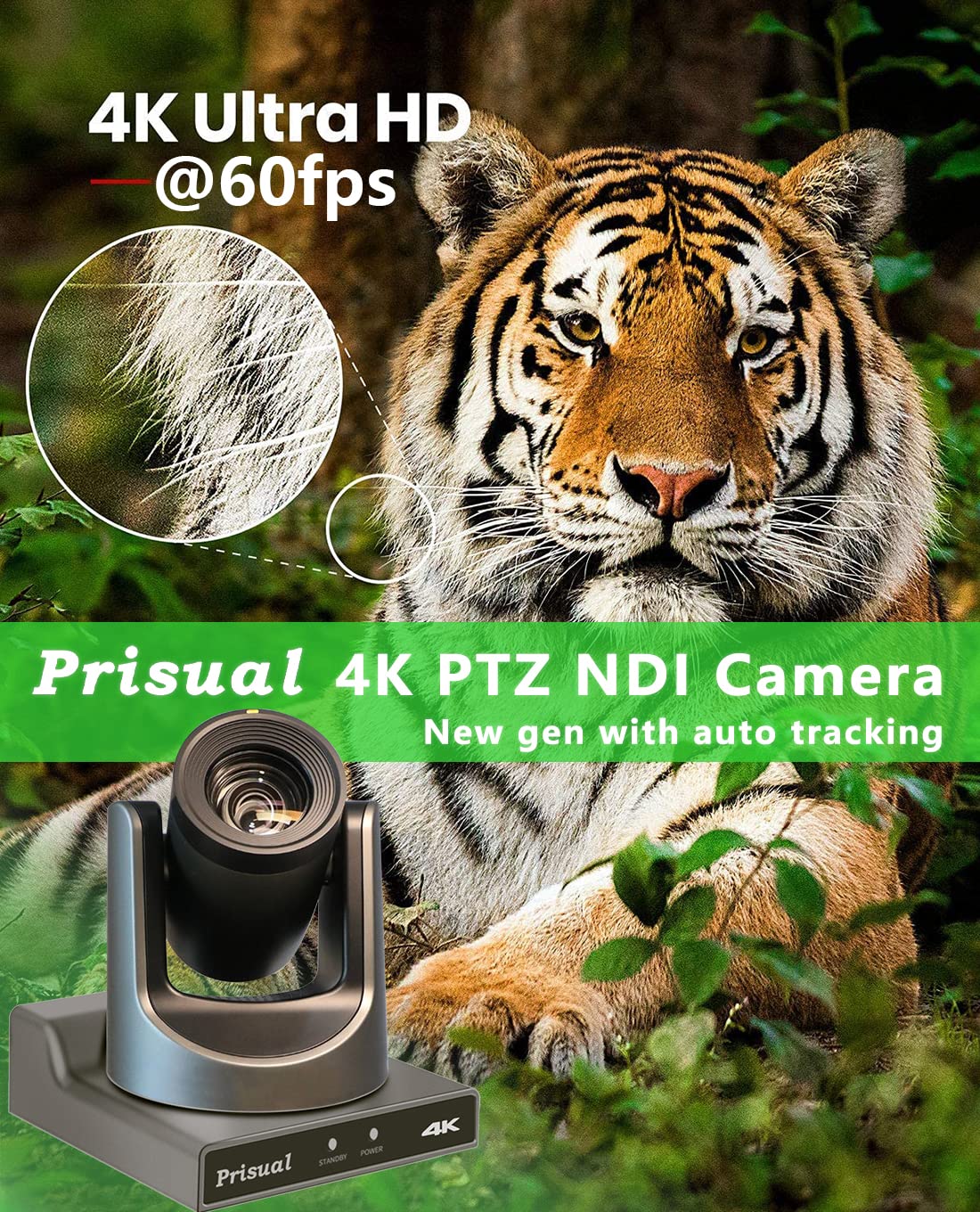 Prisual 4K Ptz Ndi Camera 60Fps 20X Optical Zoom Ai Auto Tracking With Poe Hdmi/Sdi/Usb/Ip Live Streaming,4K Ptz Camera For Chur
