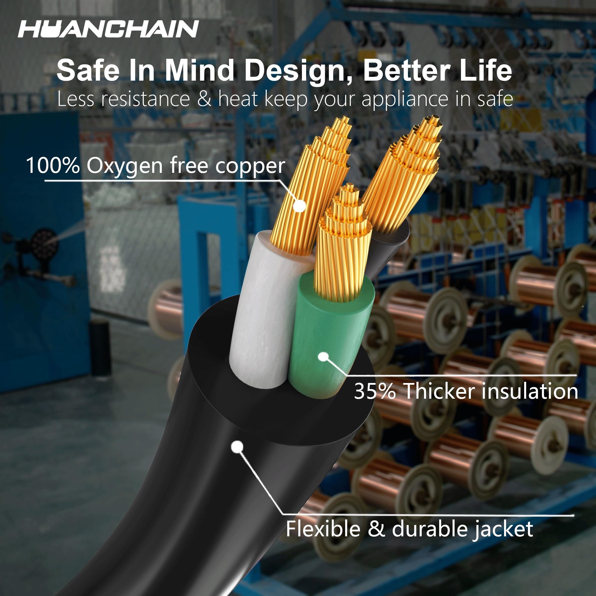 Huanchain 300 Ft 16 Gauge Black Indoor Outdoor Extension Cord Waterproof, Flexible Cold Weather 3 Prong Electric Cord Outside, 1