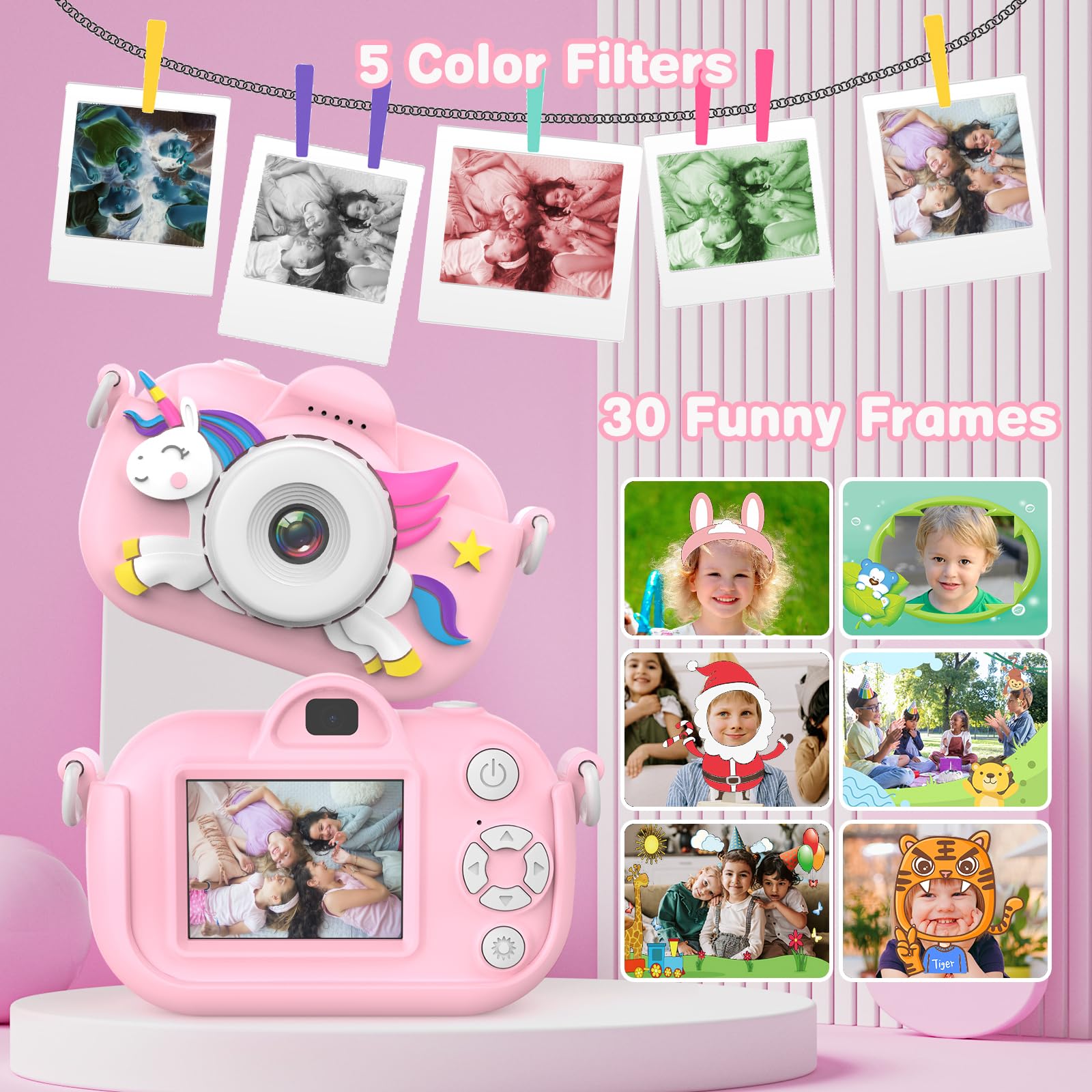 Kids Camera For Girls, 3 12 Year Old Girl Toys Christmas Birthday Gifts, 32Mp Hd Dual Lens Toddler Camera For Kids, 1080P Video