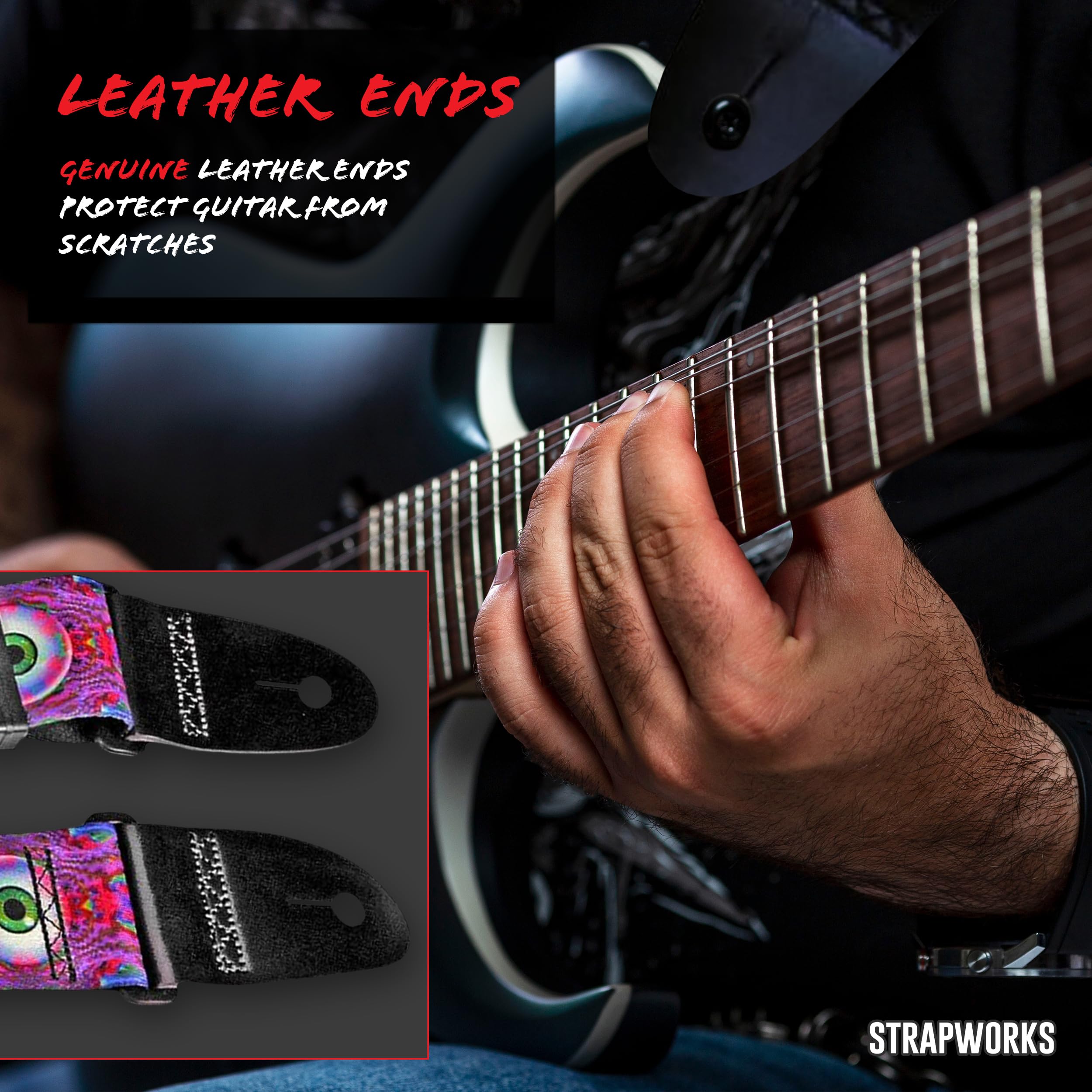 Killer-Q Guitar Strap - Stylish Straps For Electric And Acoustic Guitars With Leather Tabs, 2 Inches X 5 Feet, Eyescape