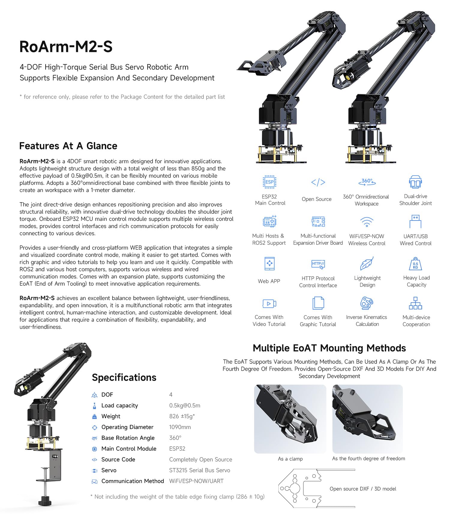 Waveshare Robotic Arm Kit, Desktop Robot Kit, High Torque Serial Bus Servo, Based On Esp32, 4 Dof, Supports Flexible Expansion A